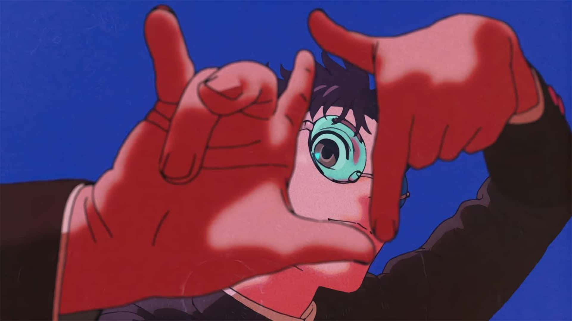 Dandadan, teal eyes, red hands, Full HD Desktop Wallpaper