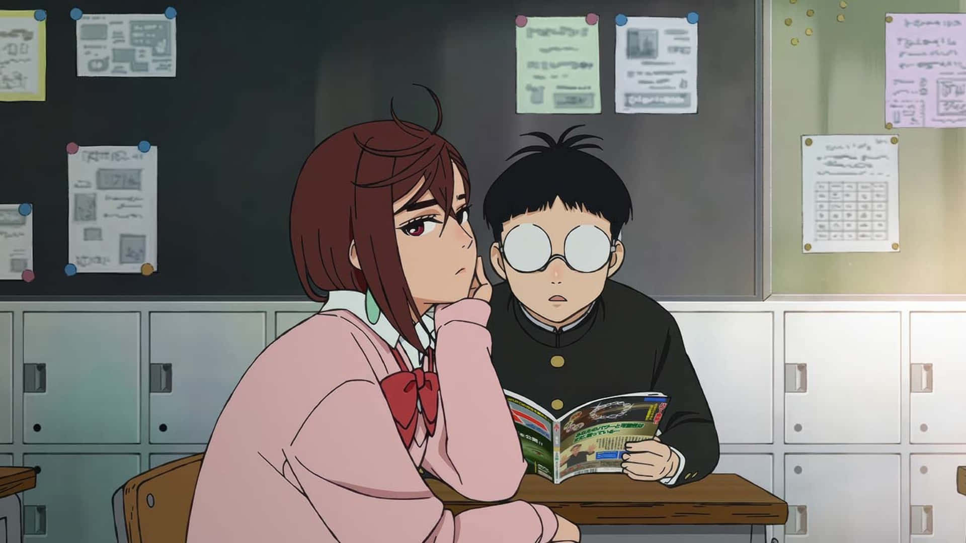 Dandadan, classroom, pink school uniform, Full HD Desktop Wallpaper