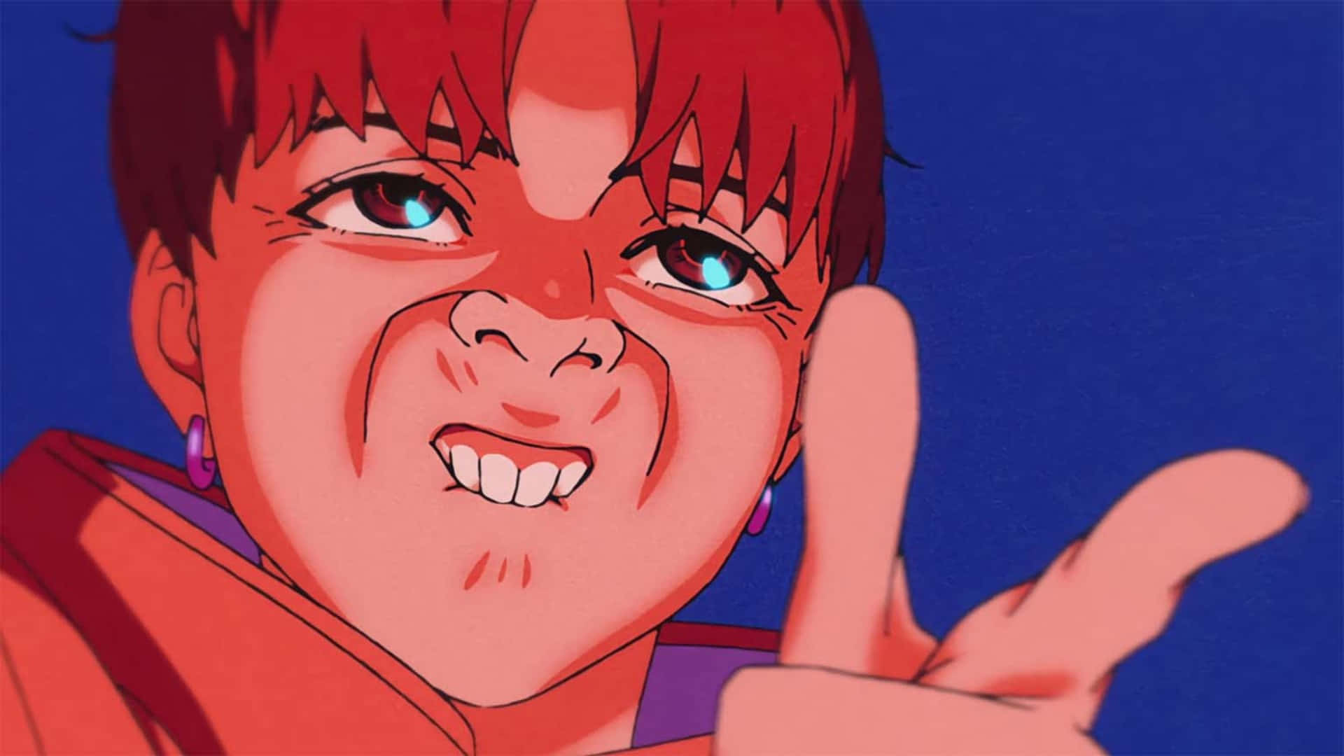 Dandadan, red-haired anime character, blue eyes, Full HD Desktop Wallpaper
