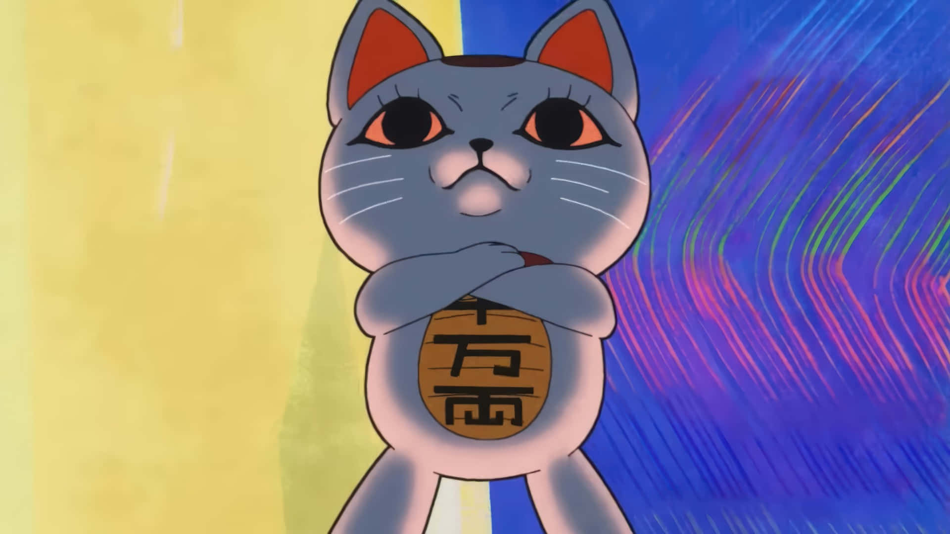 Dandadan, lucky cat charm, gray anime cat, Full HD Desktop Wallpaper