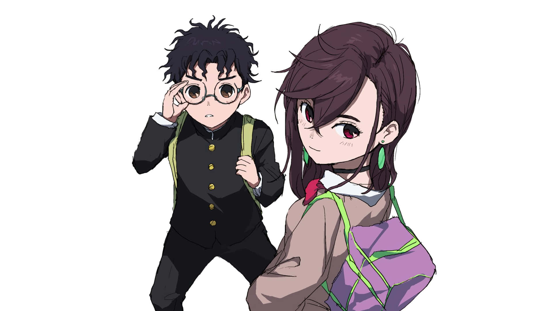 Dandadan, main characters, anime students, Full HD Desktop Wallpaper