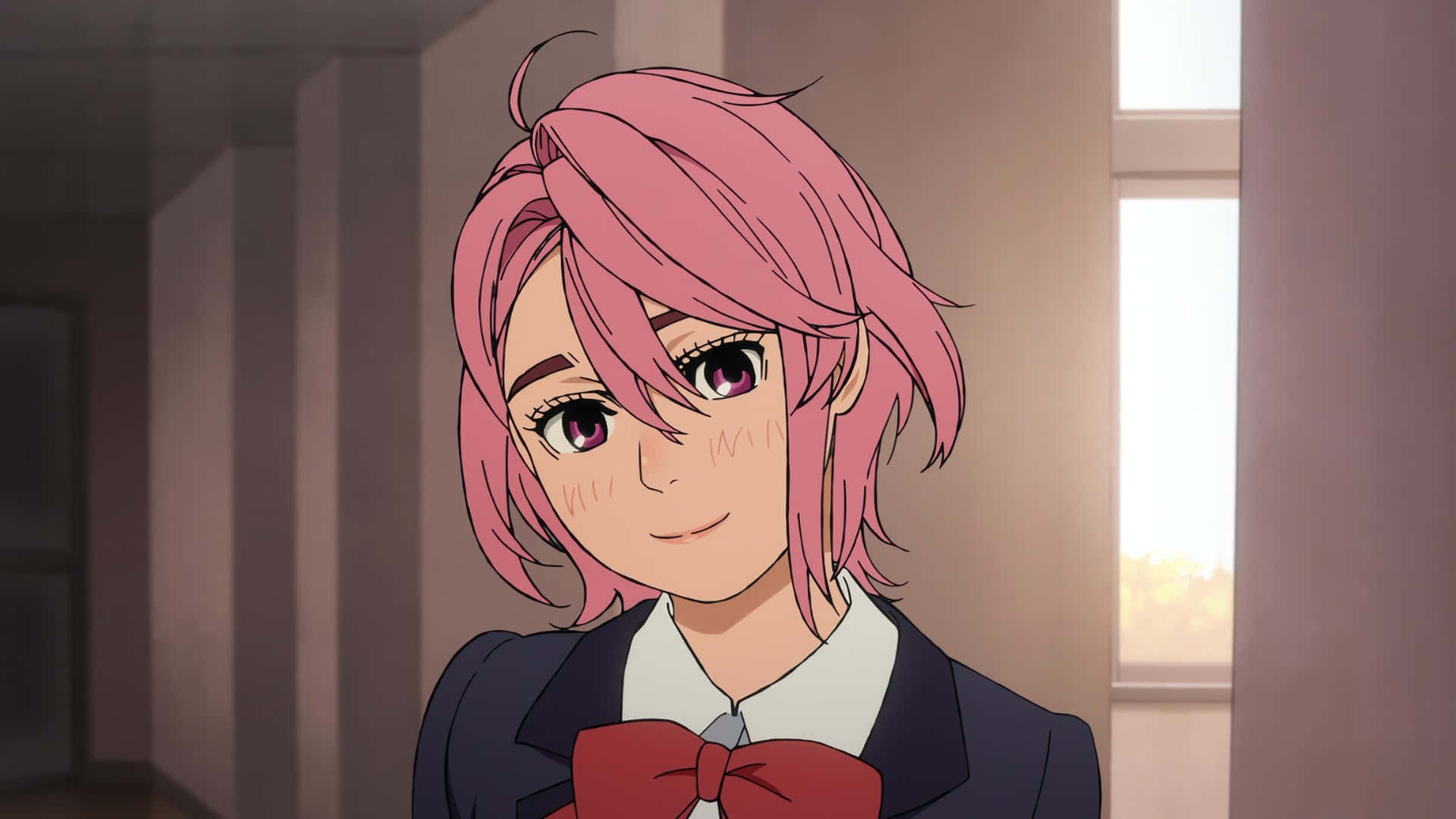 Dandadan, pink-haired character, school uniform, Full HD Desktop Wallpaper