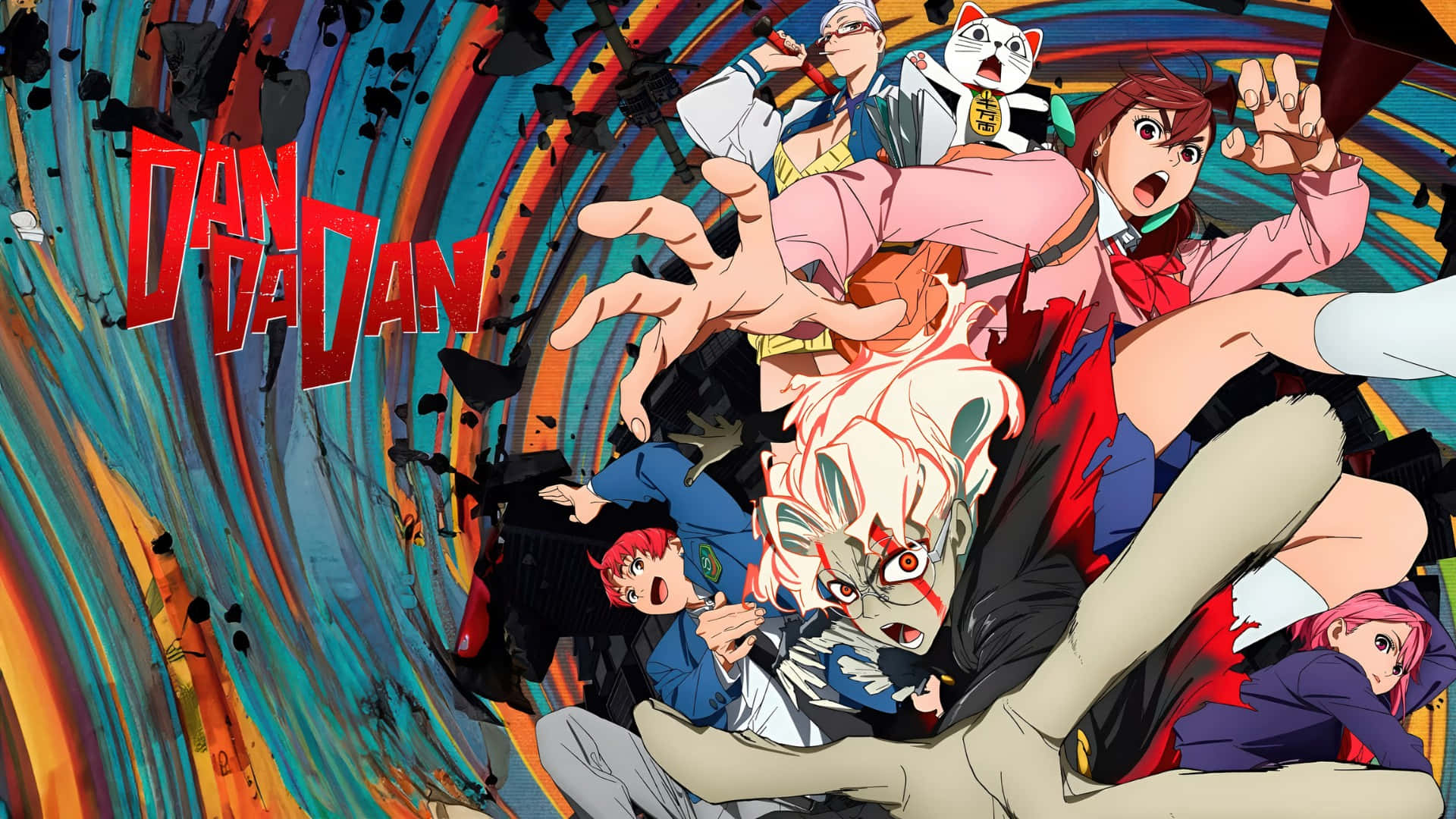 Dandadan, anime action scene, vibrant colors, Full HD Desktop Wallpaper