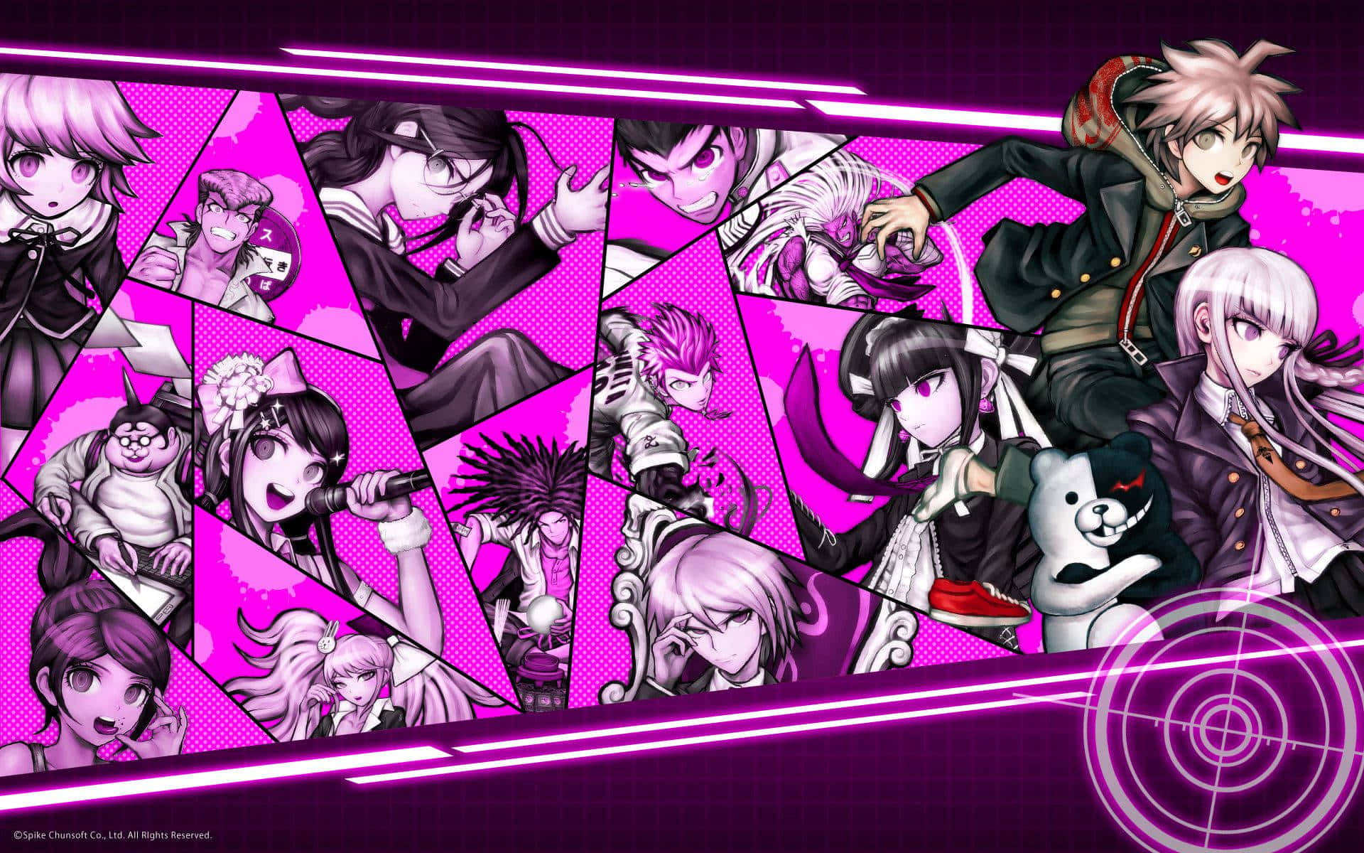 Danganronpa, pink, black, Full HD Desktop Wallpaper
