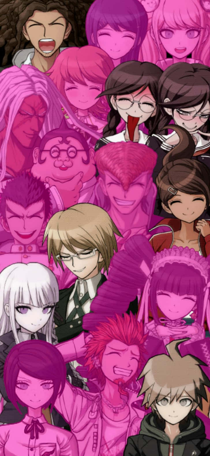 Danganronpa, Danganronpa Character Collage, pink-tinted, HD Phone Wallpaper