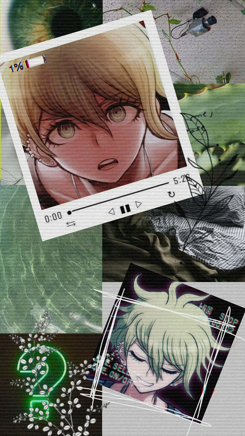 Danganronpa, collage of emotions, polaroid-style video player, HD Phone Wallpaper