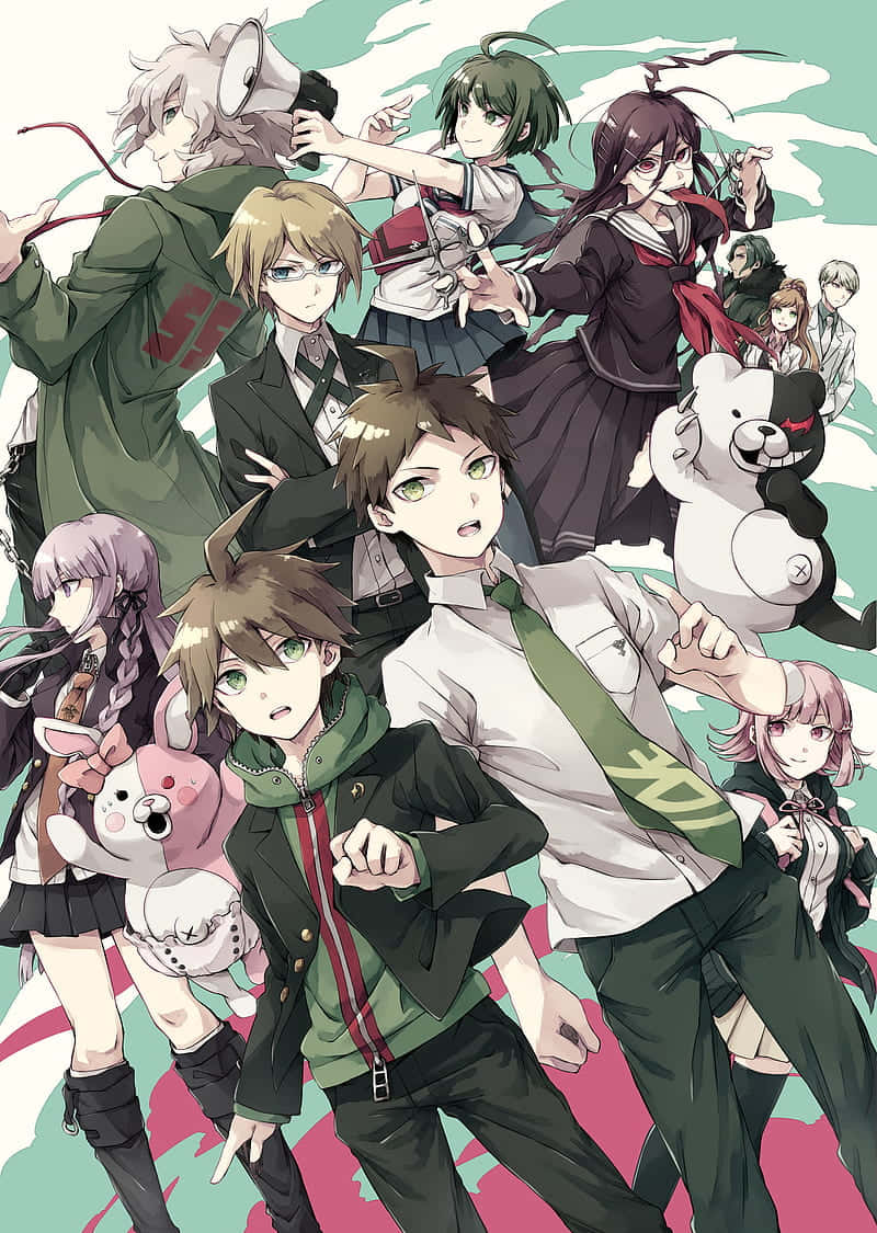 Danganronpa, characters group, school uniforms, SD Phone Wallpaper