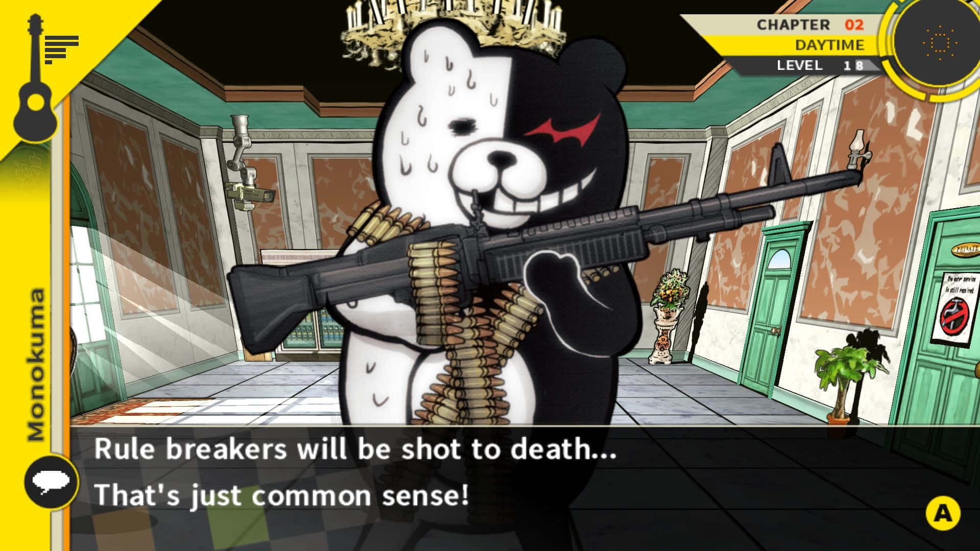 Danganronpa 2 Goodbye Despair, bear mascot, rifle, Full HD Desktop Wallpaper