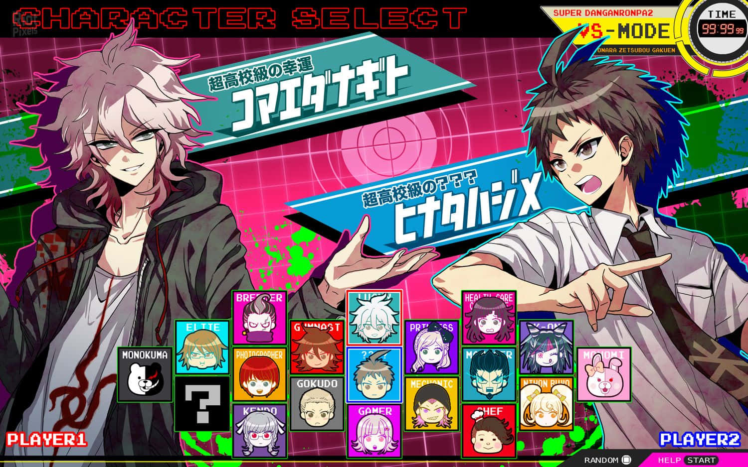 Danganronpa 2 Goodbye Despair, neon grid background, anime game character select screen, HD Desktop Wallpaper