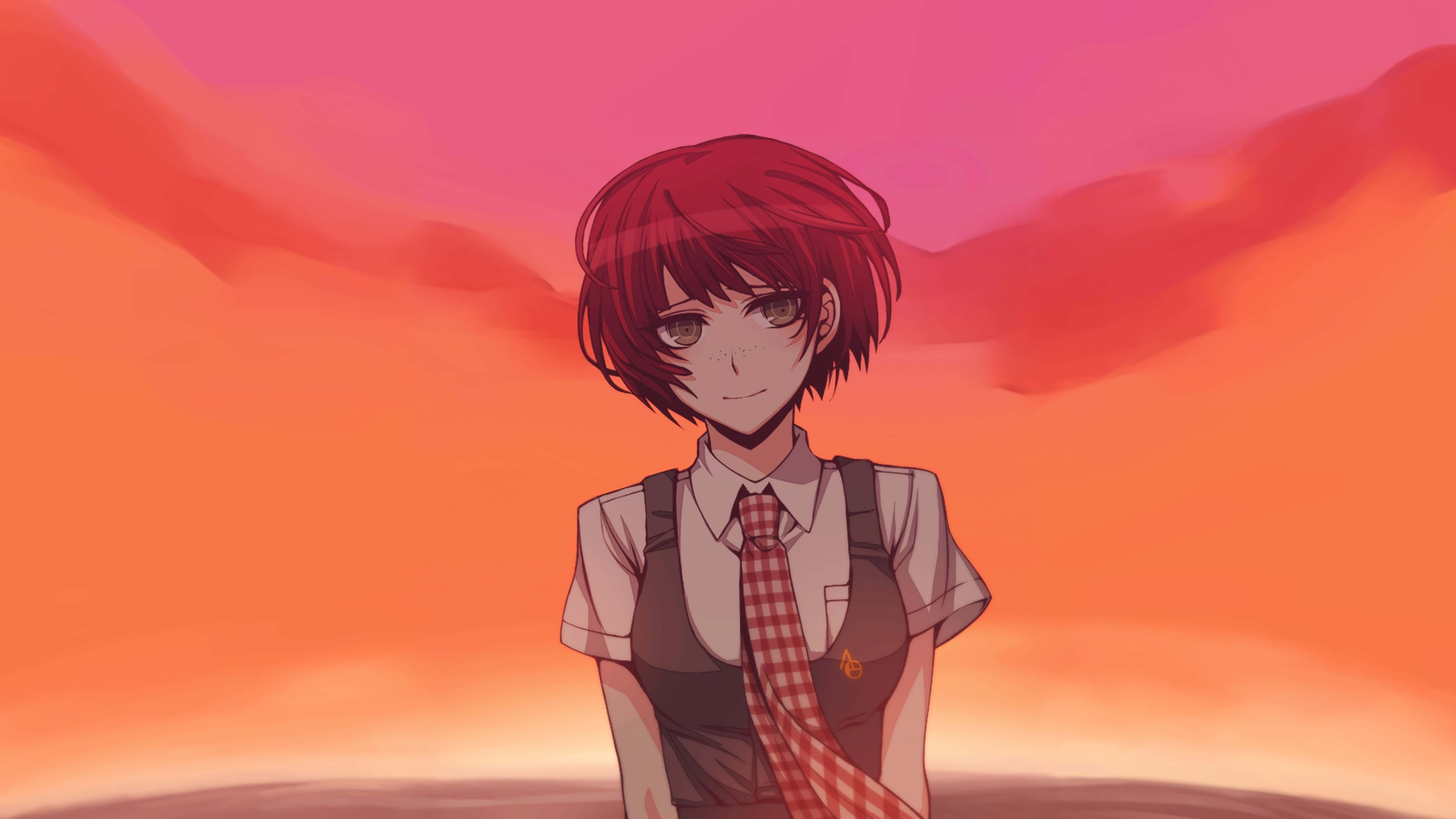 Danganronpa 2: Goodbye Despair, red-haired anime girl, school uniform, 8K Desktop Wallpaper