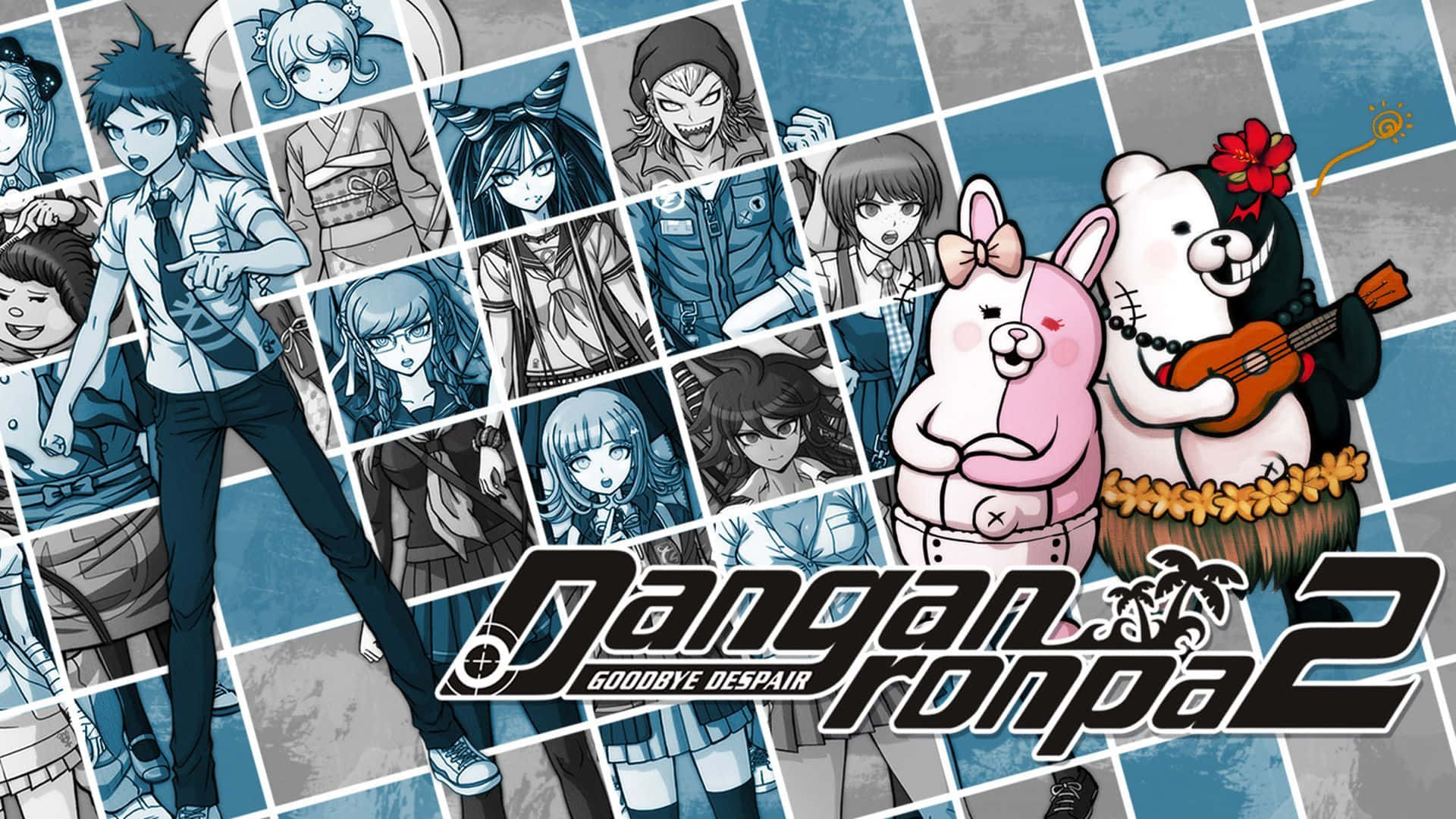 Danganronpa 2 Goodbye Despair, pink bunny mascot, ukulele, Full HD Desktop Wallpaper