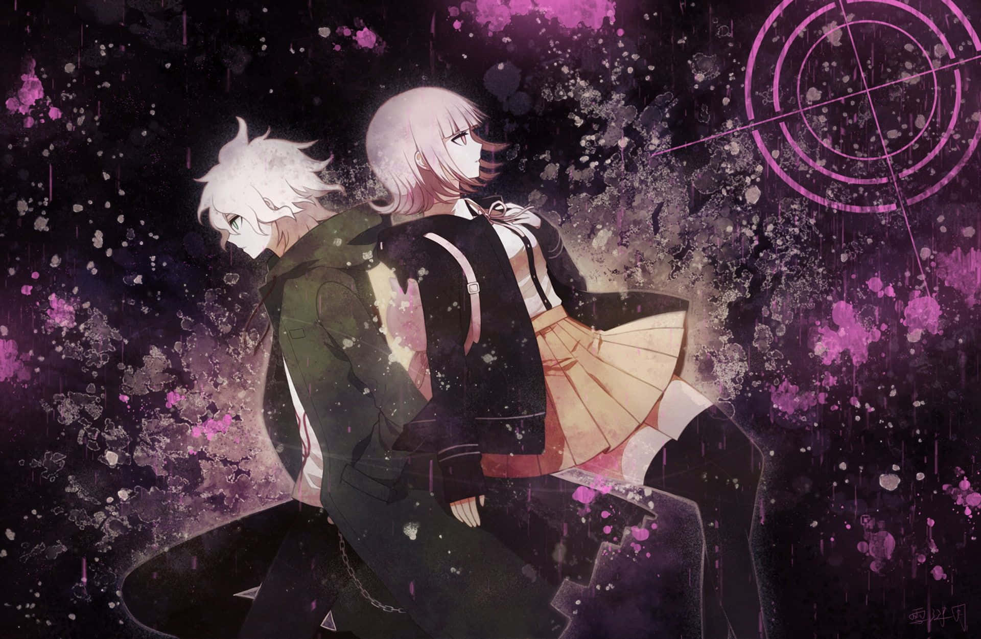 Danganronpa 2 Goodbye Despair, purple background, anime characters, Full HD Desktop Wallpaper