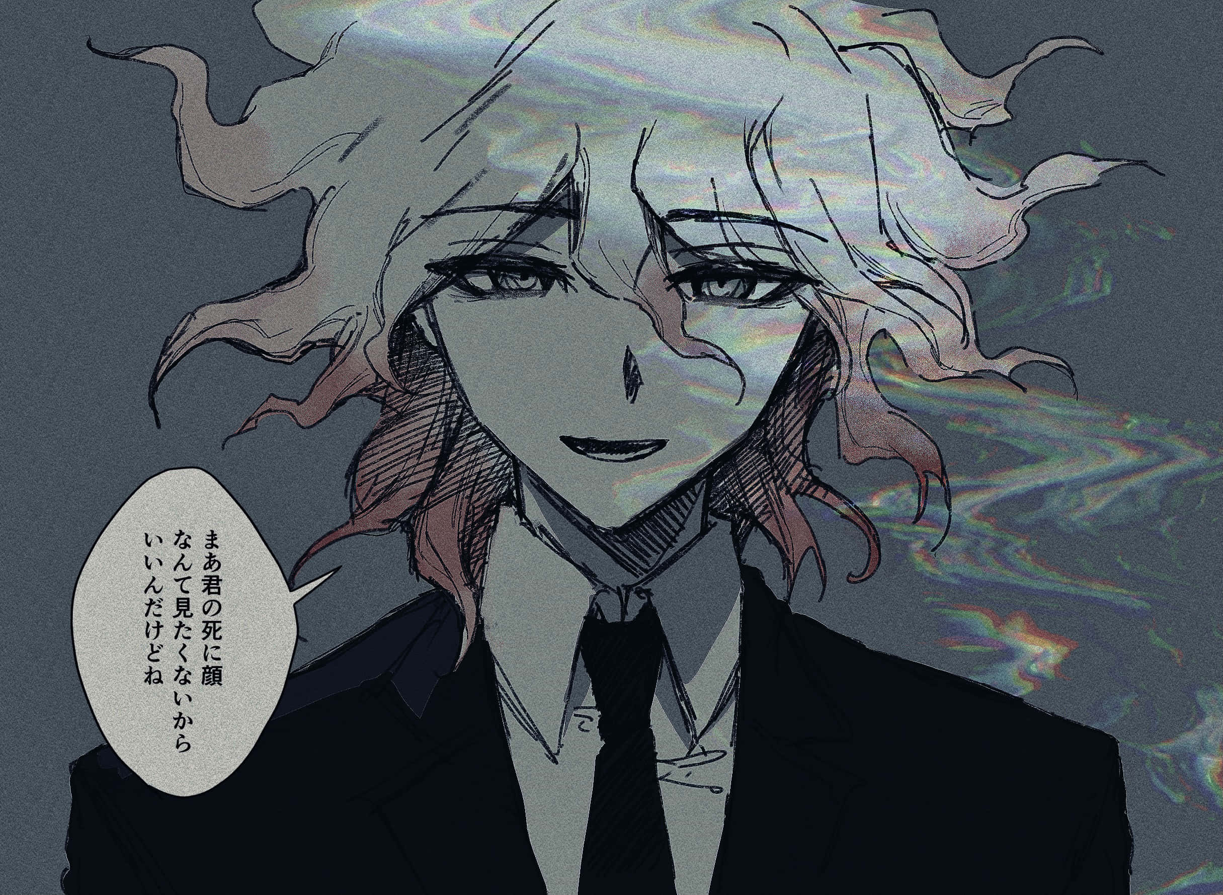 Servant Talking Danganronpa PFP, silver hair, suit, Full HD Desktop Wallpaper
