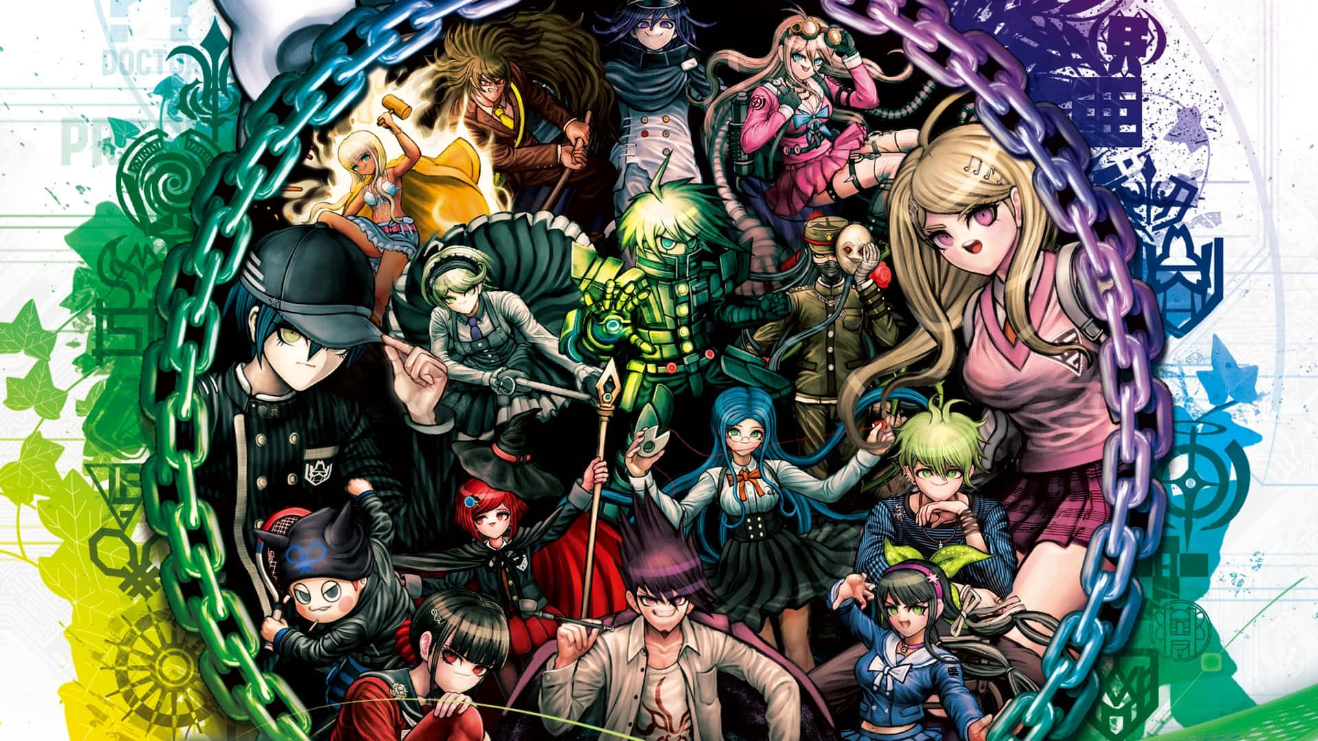 Danganronpa V3, anime collage, glowing chains, Full HD Desktop Wallpaper