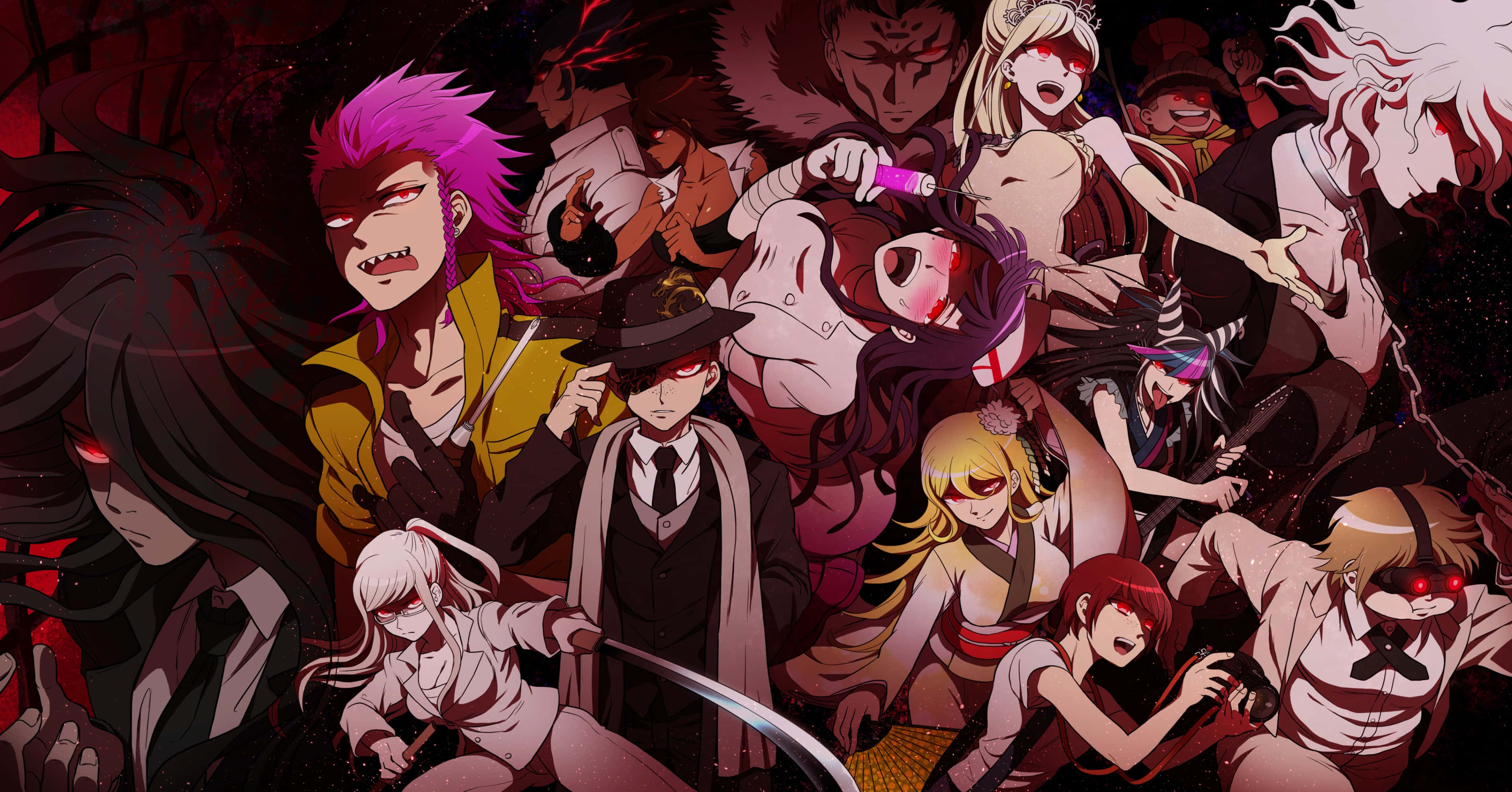 Danganronpa V3, red eyes, swords, 2K Desktop Wallpaper