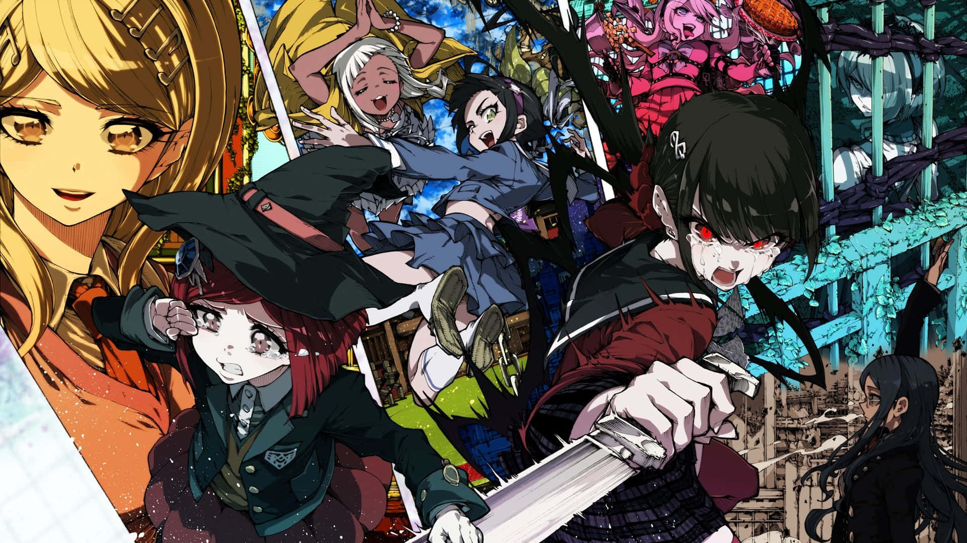 Danganronpa V3, anime battle scene, swords, Full HD Desktop Wallpaper