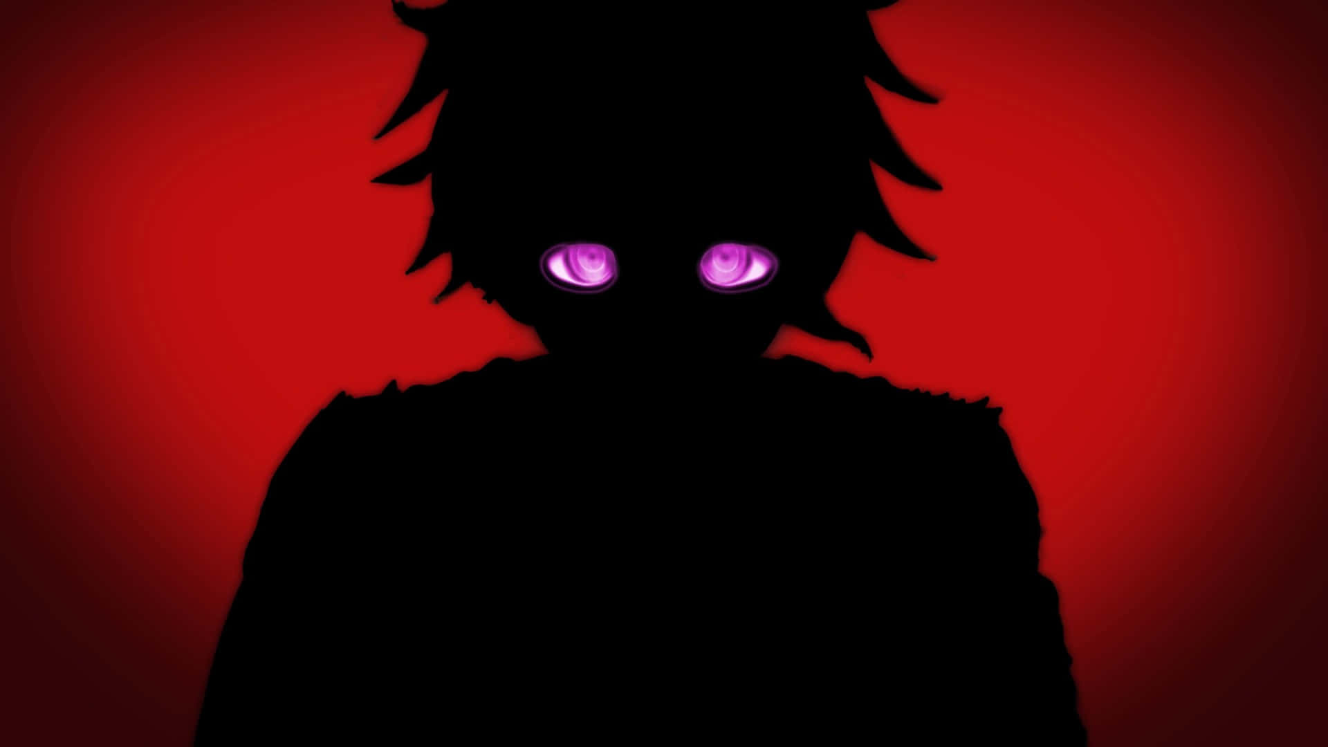 Danganronpa V3, spiky-haired figure, glowing purple eyes, Full HD Desktop Wallpaper