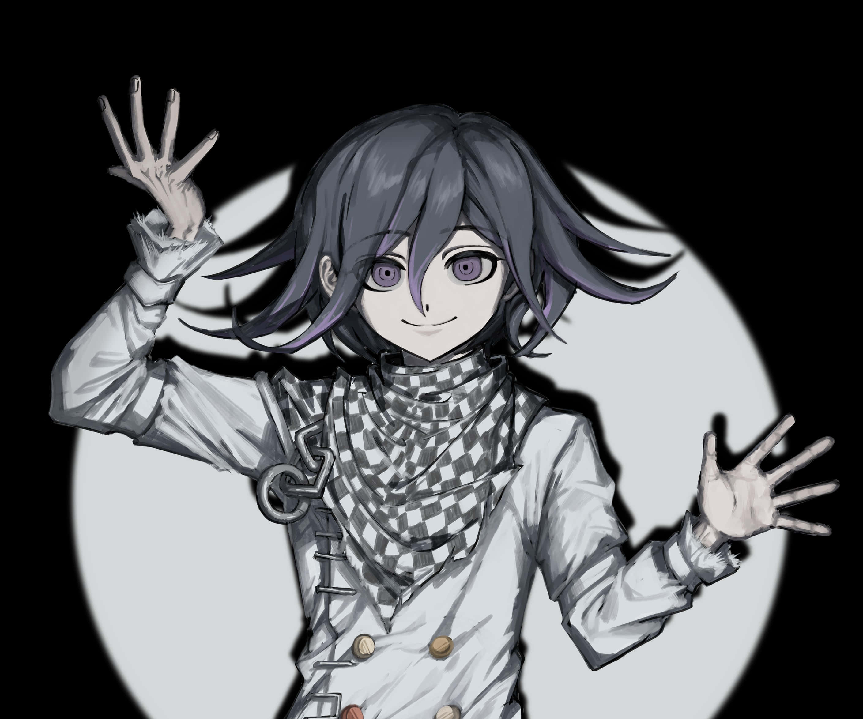 Danganronpa V3, purple hair, checkered scarf, 2K Desktop Wallpaper