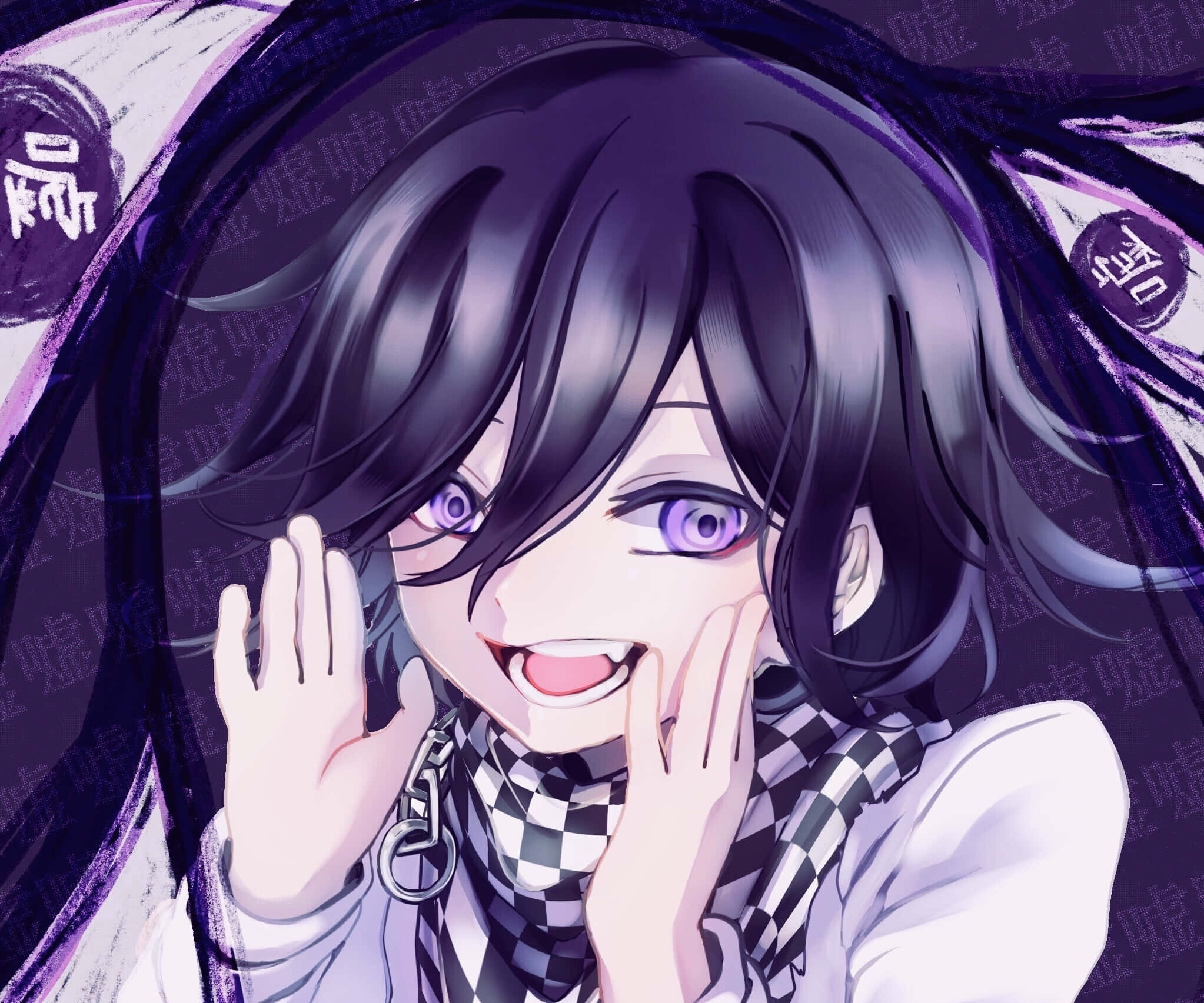 Danganronpa V3, purple eyes, black hair, Full HD Desktop Wallpaper