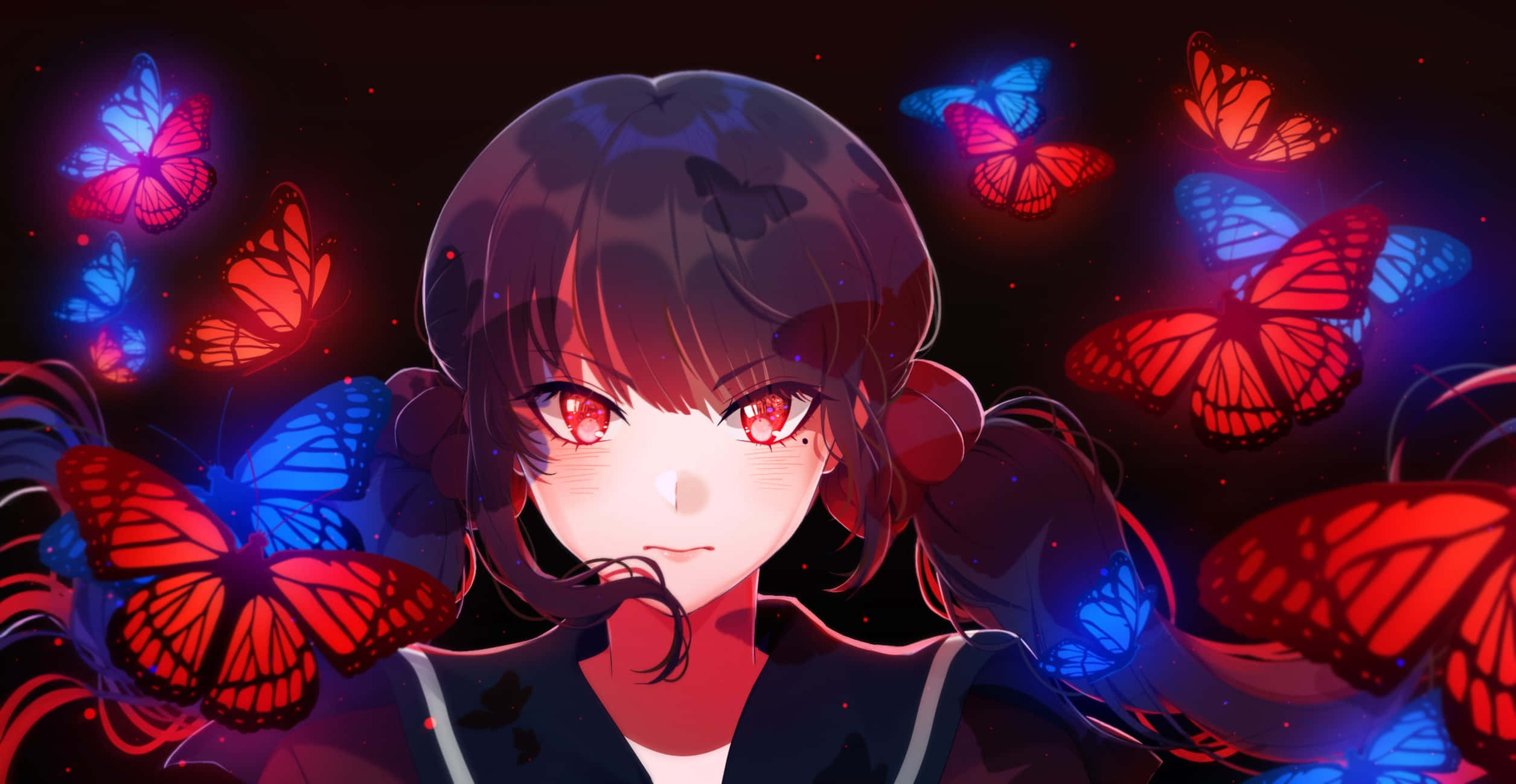 Danganronpa V3, glowing red eyes, dark hair, Full HD Desktop Wallpaper