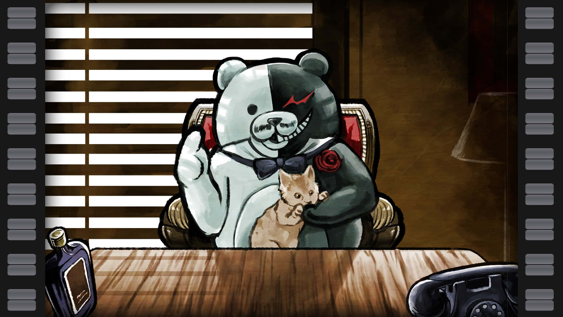Danganronpa V3, cartoon bear, suit, Full HD Desktop Wallpaper