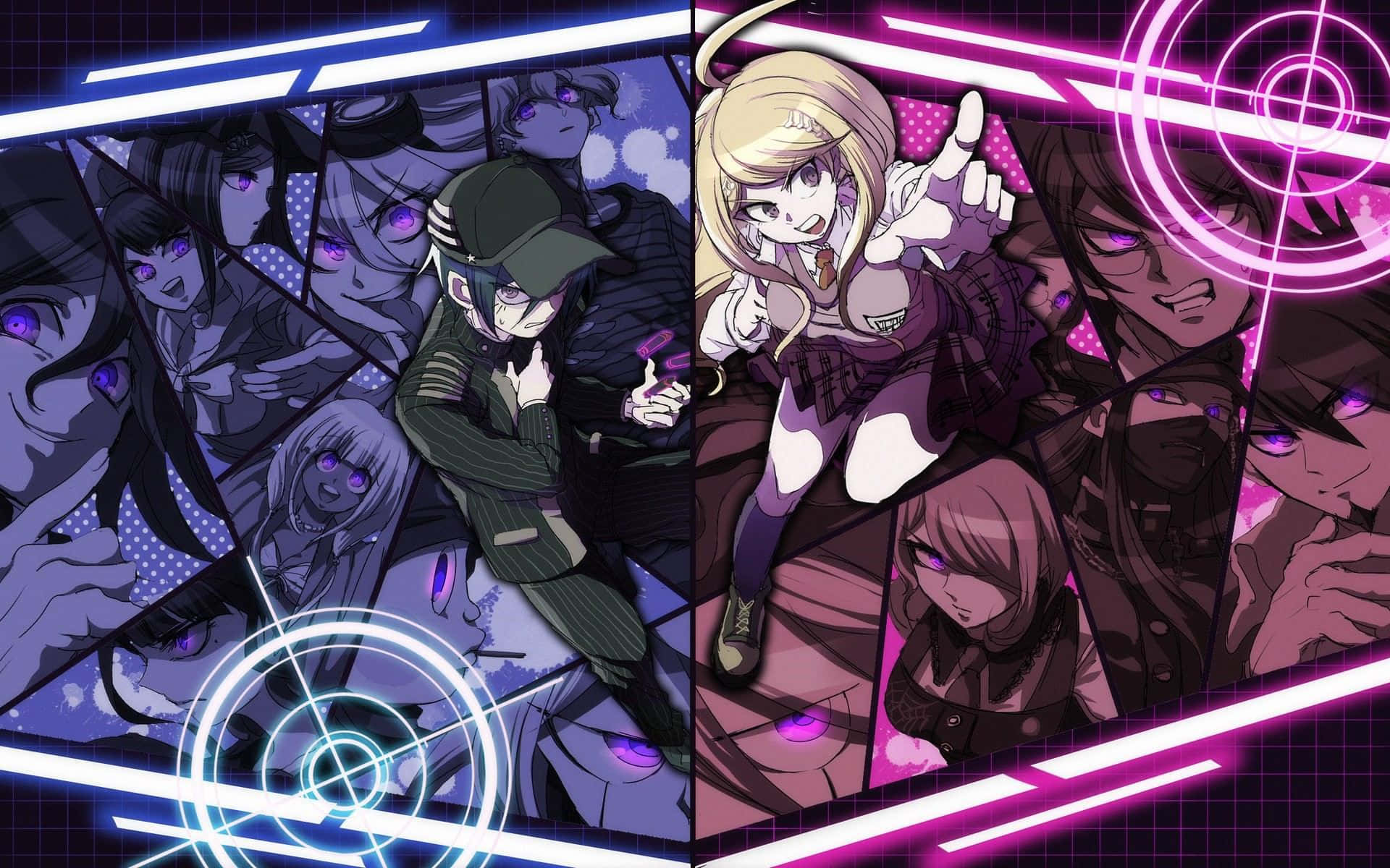 Danganronpa V3, neon lights, targeting reticles, Full HD Desktop Wallpaper