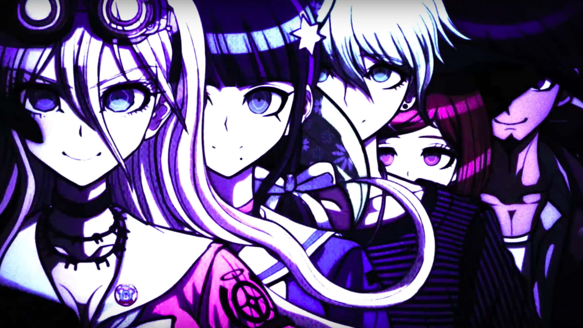 Danganronpa V3, purple lights, neon light, Full HD Desktop Wallpaper