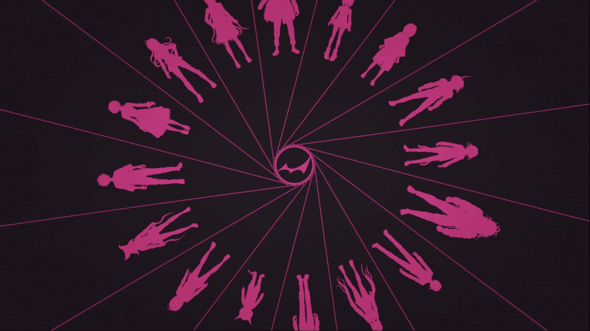Danganronpa V3, silhouettes, pink, Full HD Desktop Wallpaper