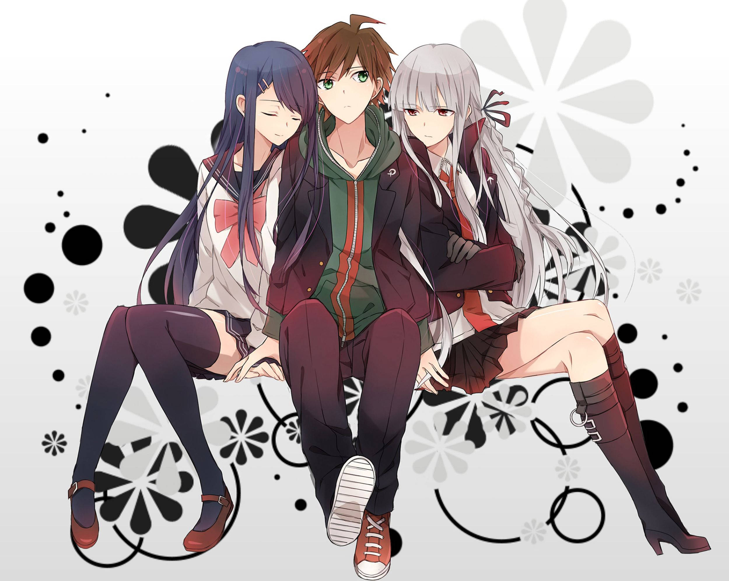 Danganronpa, anime characters, floral patterned background, Full HD Desktop Wallpaper