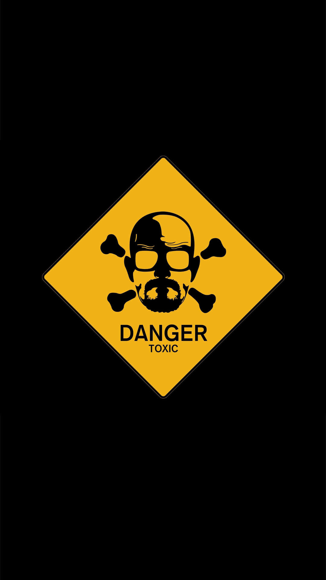 toxic danger sign, yellow diamond-shaped, stylized skull with glasses and beard, Full HD Phone Wallpaper