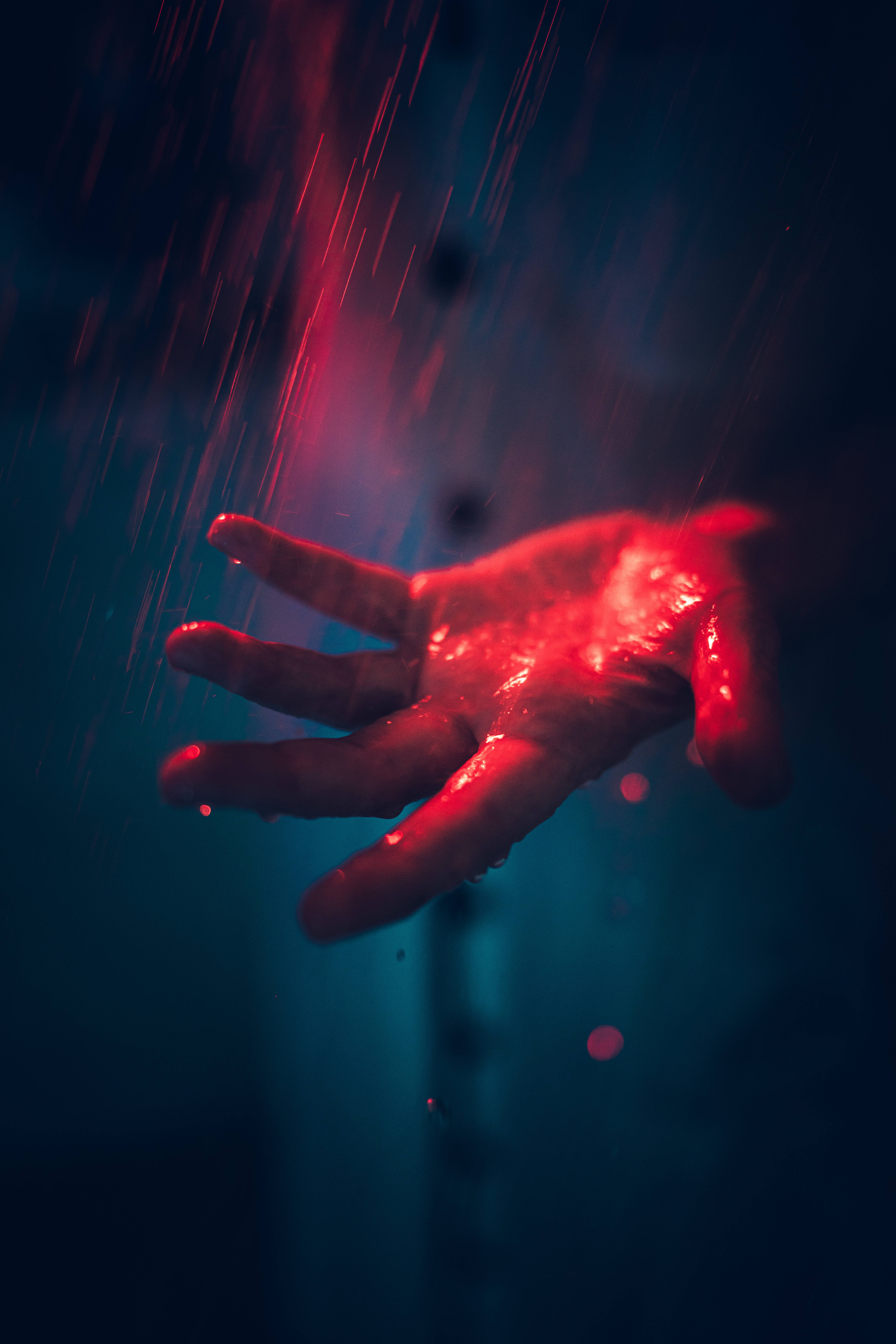 Danger, hand, red glow, 8K Phone Wallpaper