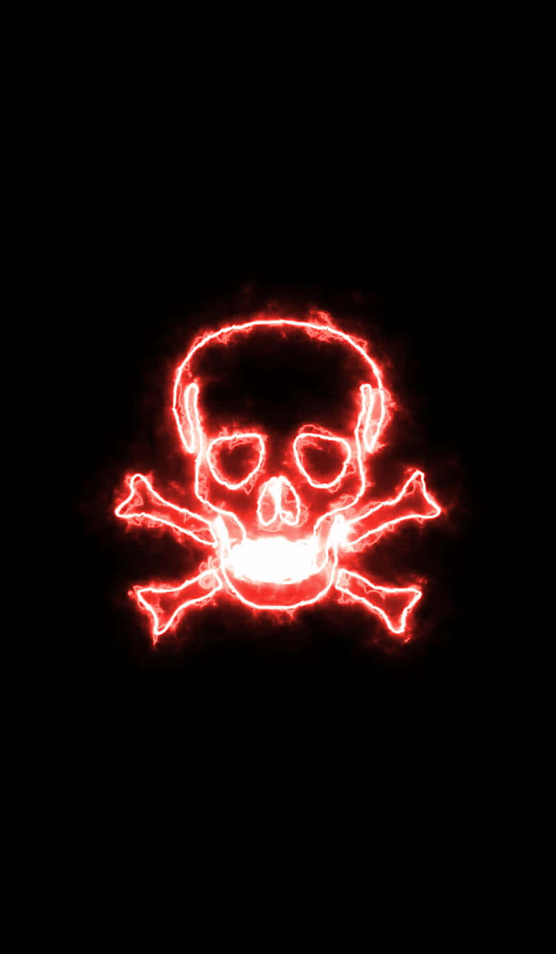 red neon skull, glowing red electric skull and crossbones, solid black background, HD Phone Wallpaper