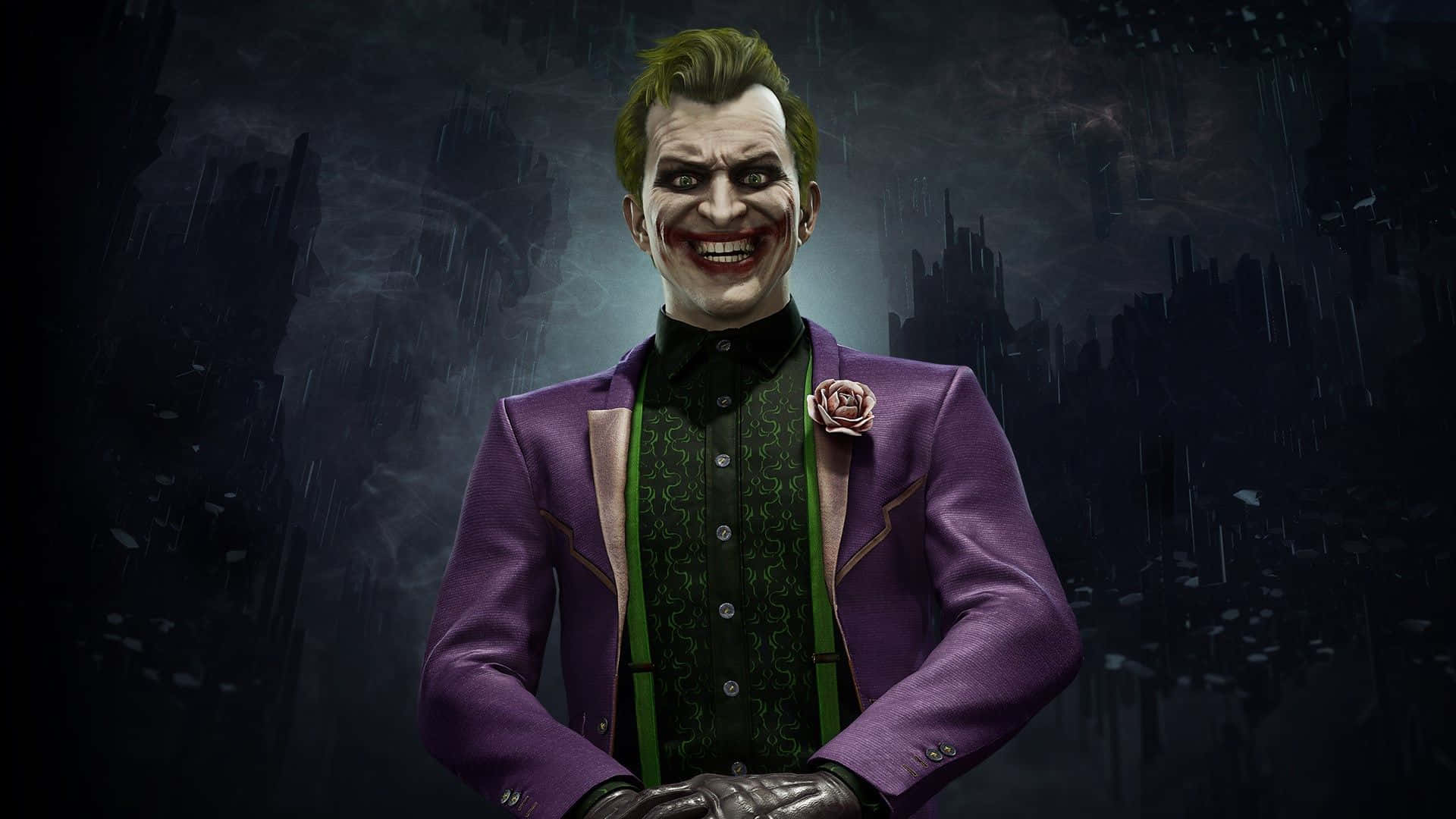 Joker, purple suit, green suspenders, Full HD Desktop Wallpaper