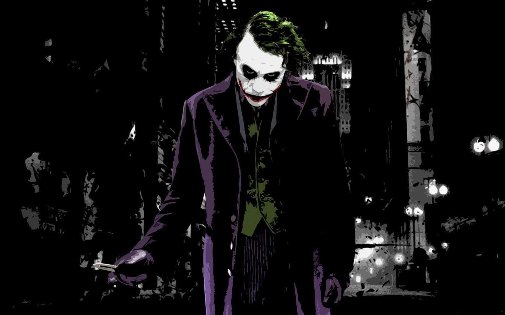 Dangerous Joker, purple suit, dark cityscape, HD Desktop Wallpaper