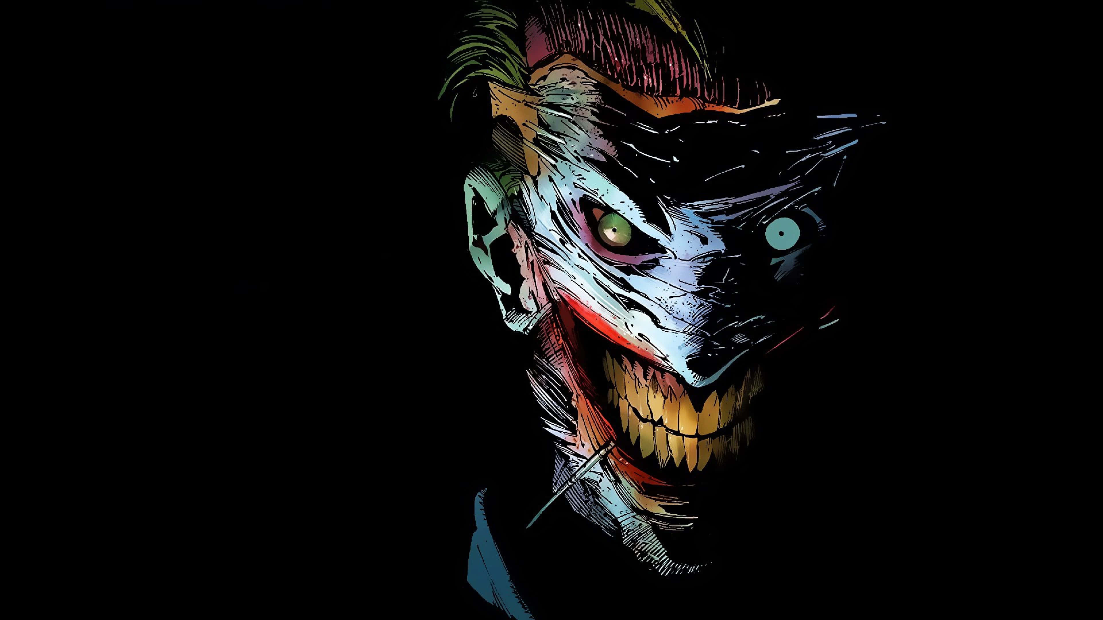 Joker, glowing eyes, wide grin, 4K Desktop Wallpaper