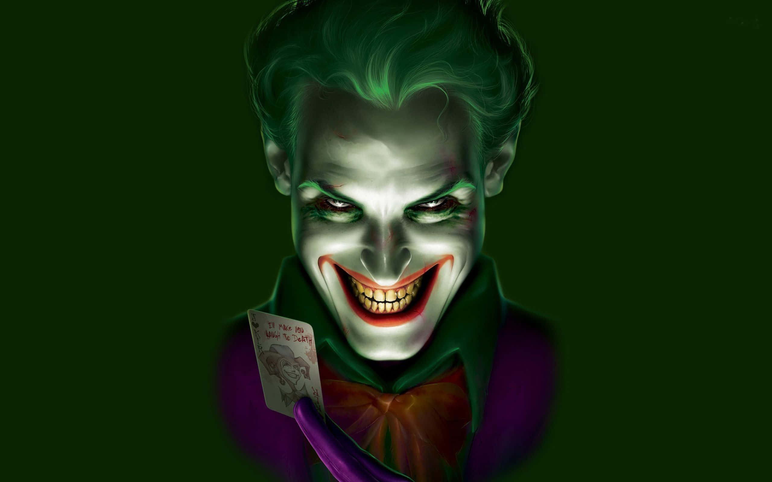 Dangerous Joker, green hair, white face paint, 2K Desktop Wallpaper