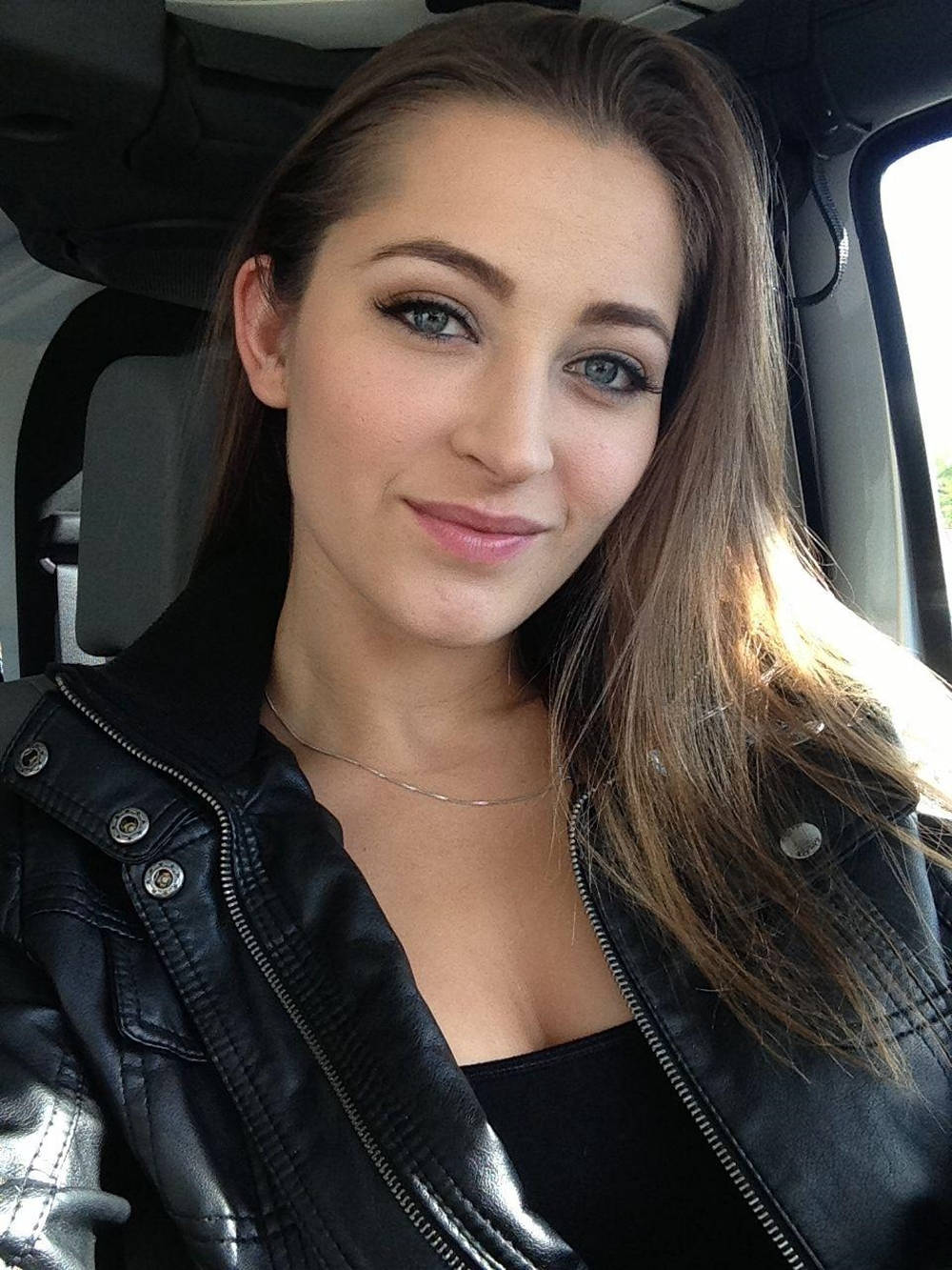 Dani Daniels, black leather jacket, car, HD Phone Wallpaper