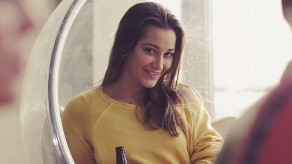 Dani Daniels, yellow sweater, bubble chair, SD Desktop Wallpaper