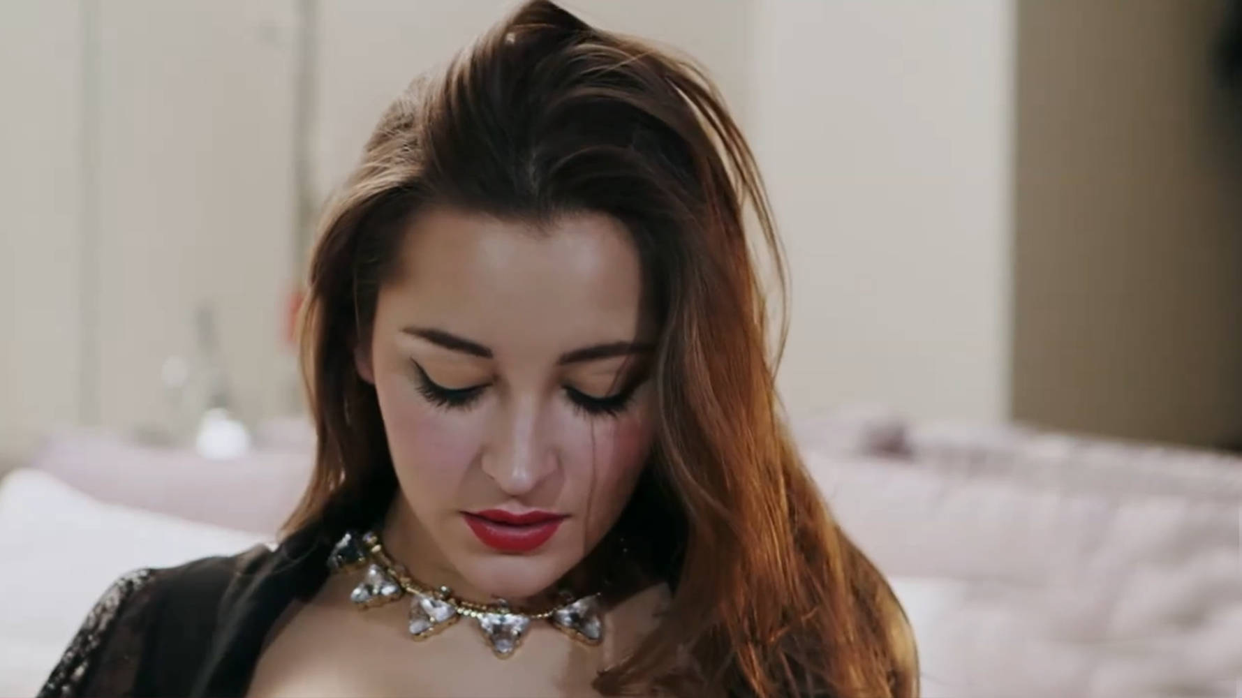 Dani Daniels, long brown hair, red lipstick, HD Desktop Wallpaper