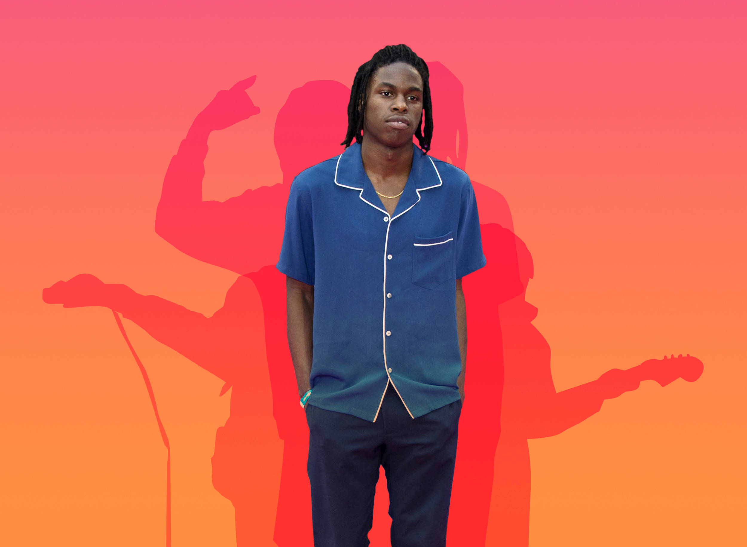 Daniel Caesar, blue pajamas, vibrant orange gradient, Full HD Desktop Wallpaper