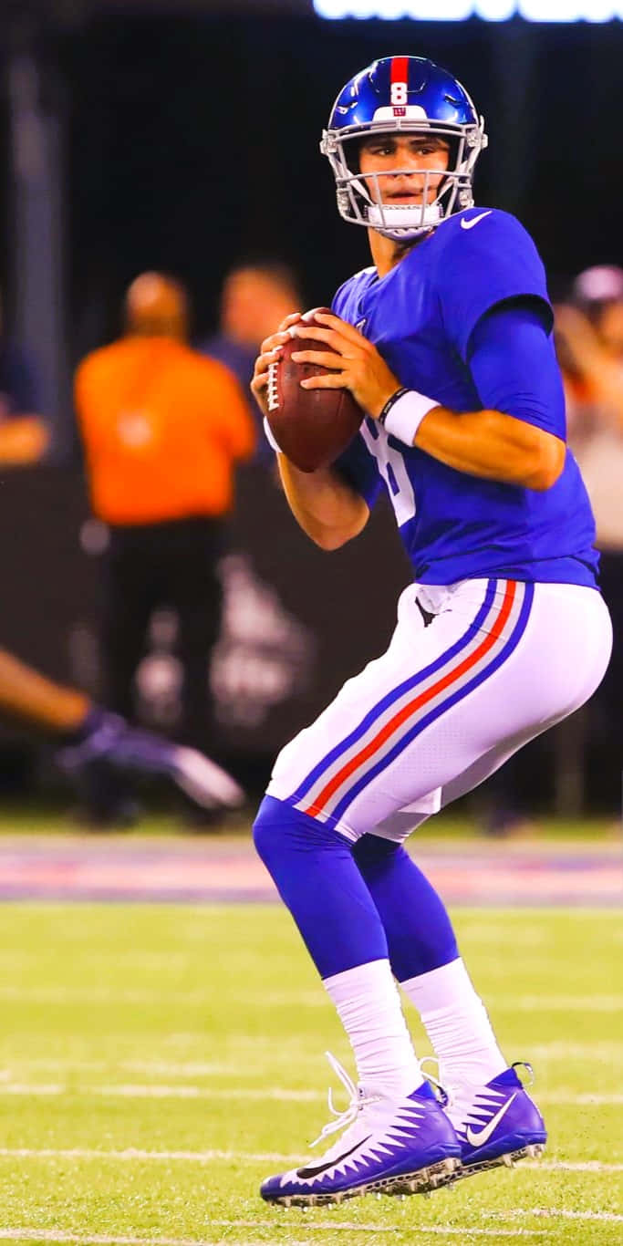 Daniel Jones, blue and white uniform, stadium lights, HD Phone Wallpaper