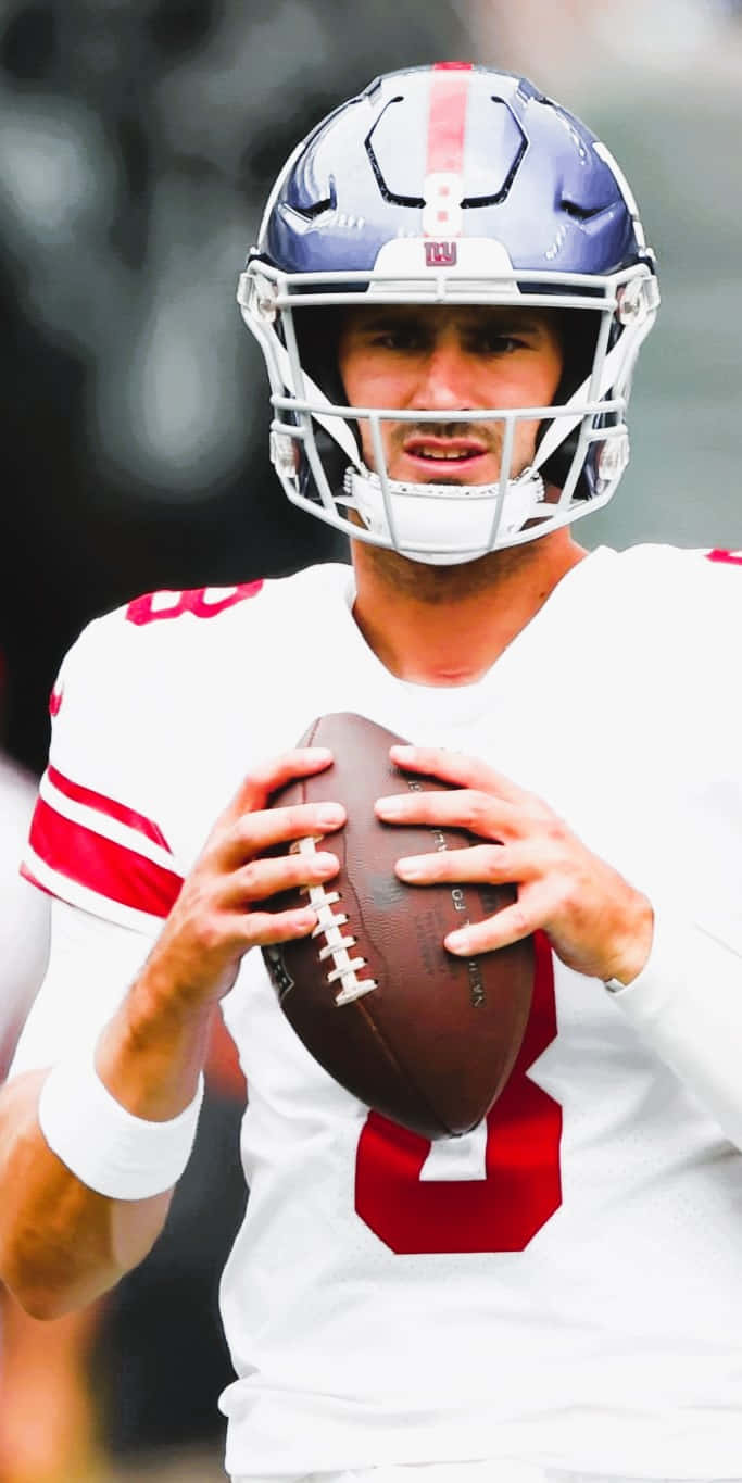 Daniel Jones, white and red uniform, brown football, HD Phone Wallpaper