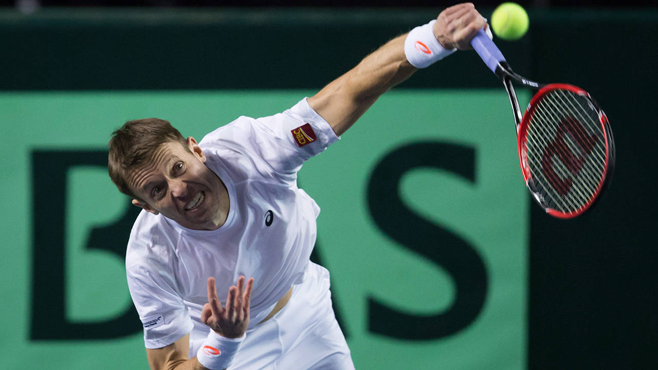 Daniel Nestor, white gear, bright yellow ball, HD Desktop Wallpaper