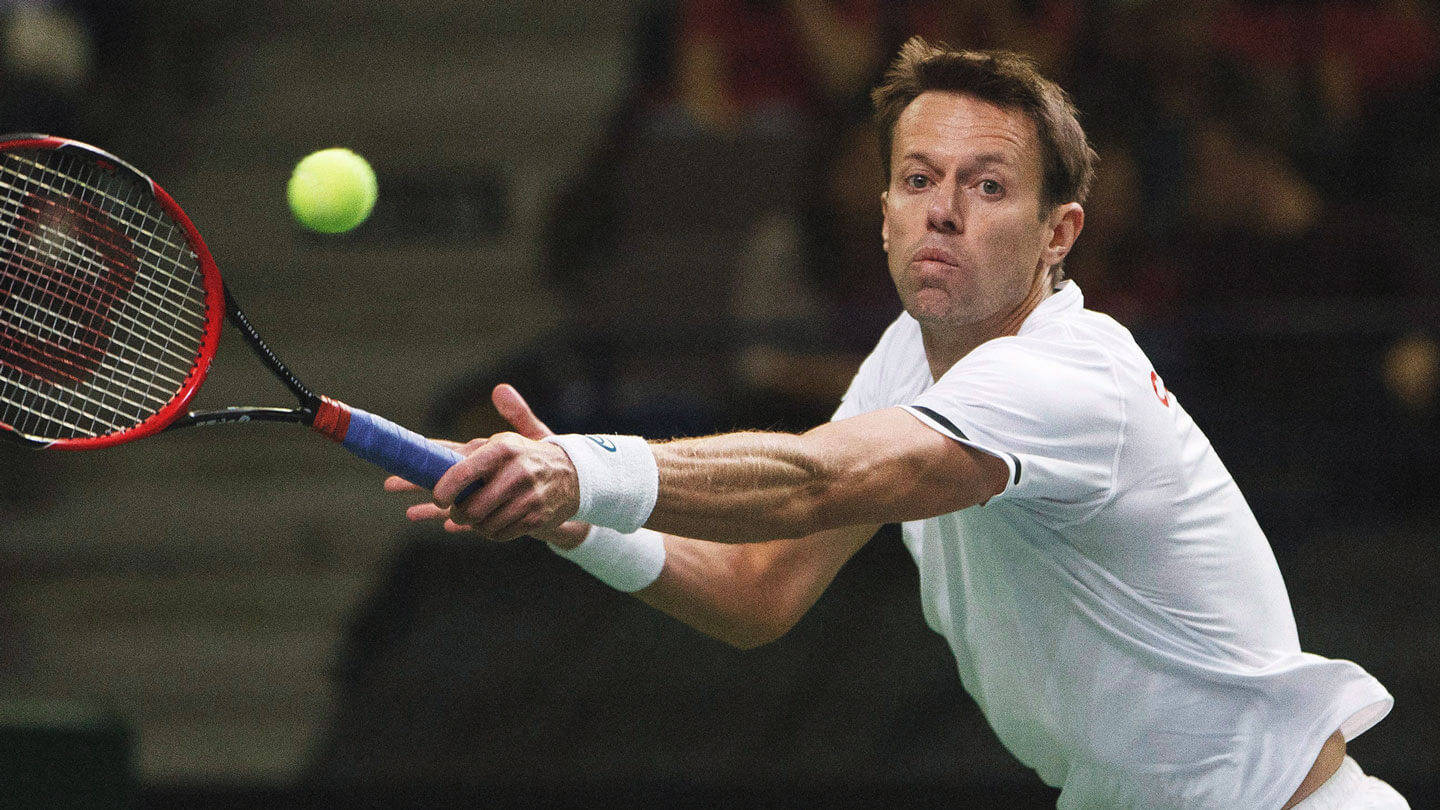 Daniel Nestor, white shirt, red racket, HD Desktop Wallpaper
