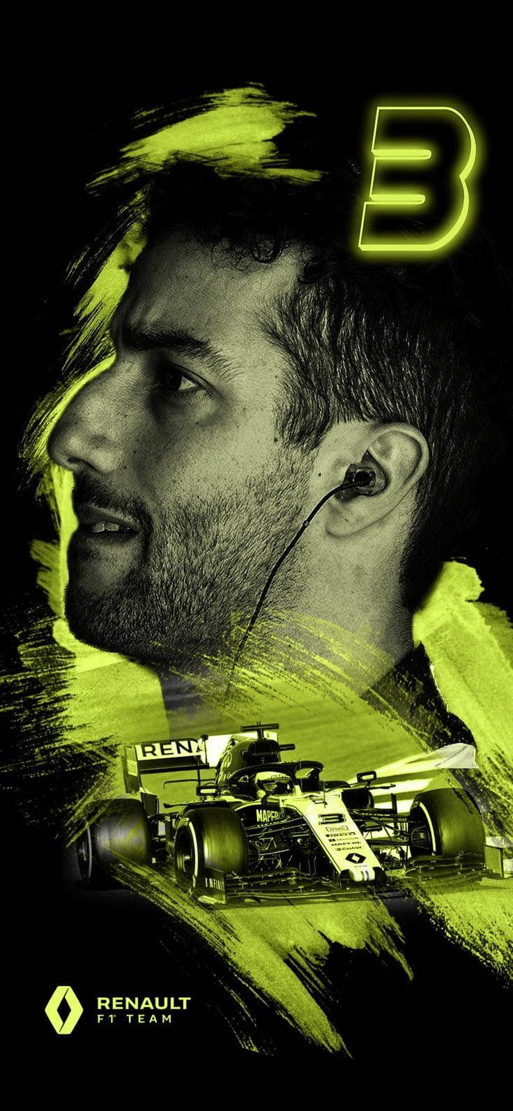 Daniel Ricciardo, Formula 1 car, neon green, HD Phone Wallpaper