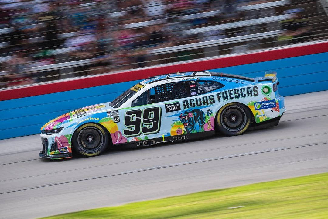 Daniel Suarez, colorful tropical graphics, vibrant race car, SD Desktop Wallpaper
