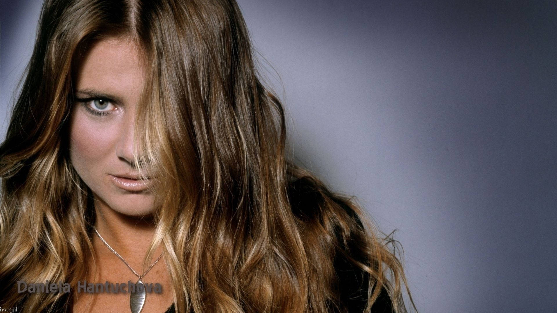 Daniela Hantuchova, long wavy brown hair, intense blue eyes, Full HD Desktop Wallpaper