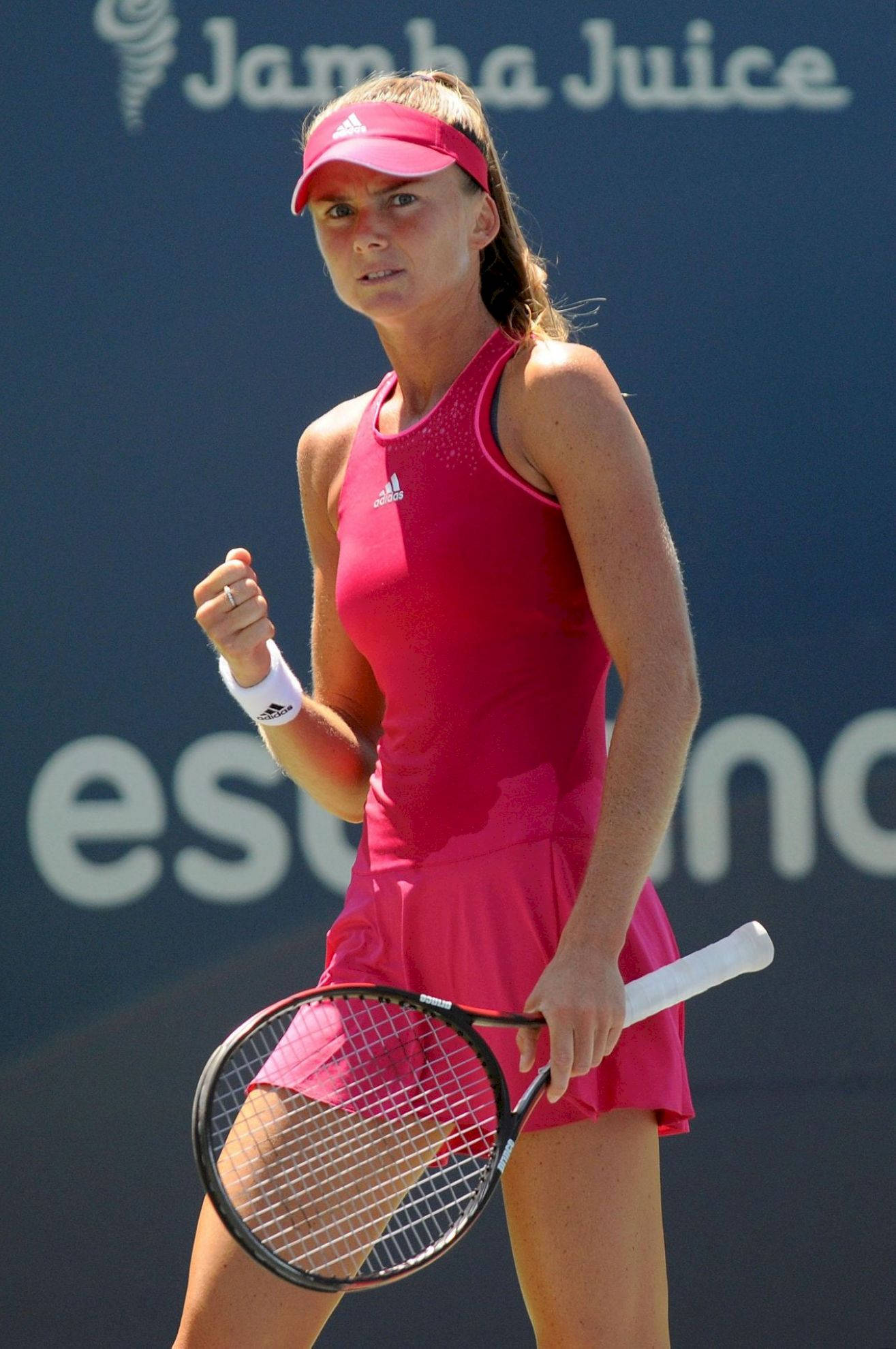 Daniela Hantuchova, vibrant pink outfit, clenched fist, Full HD Phone Wallpaper