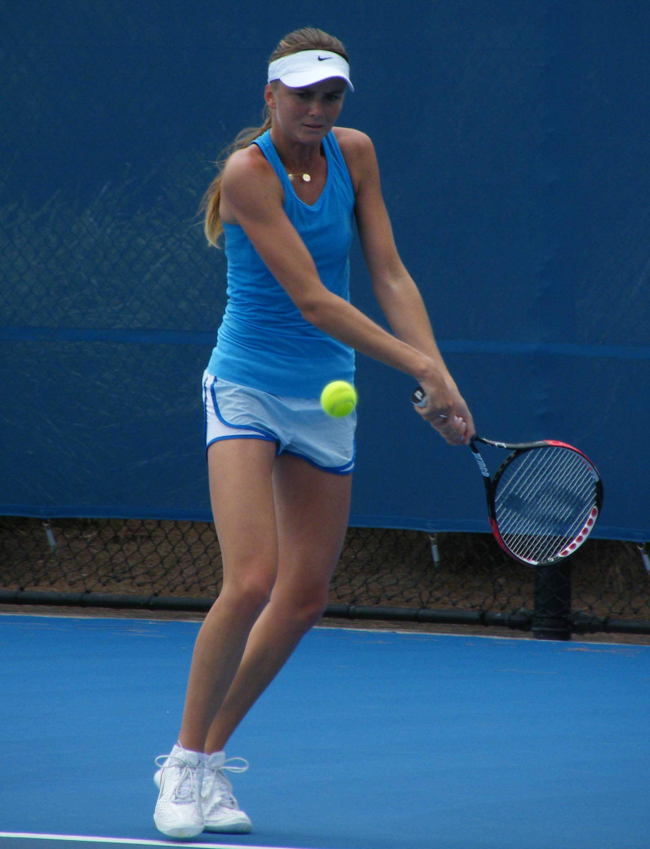 Daniela Hantuchova, blue athletic gear, yellow ball, 2K Phone Wallpaper