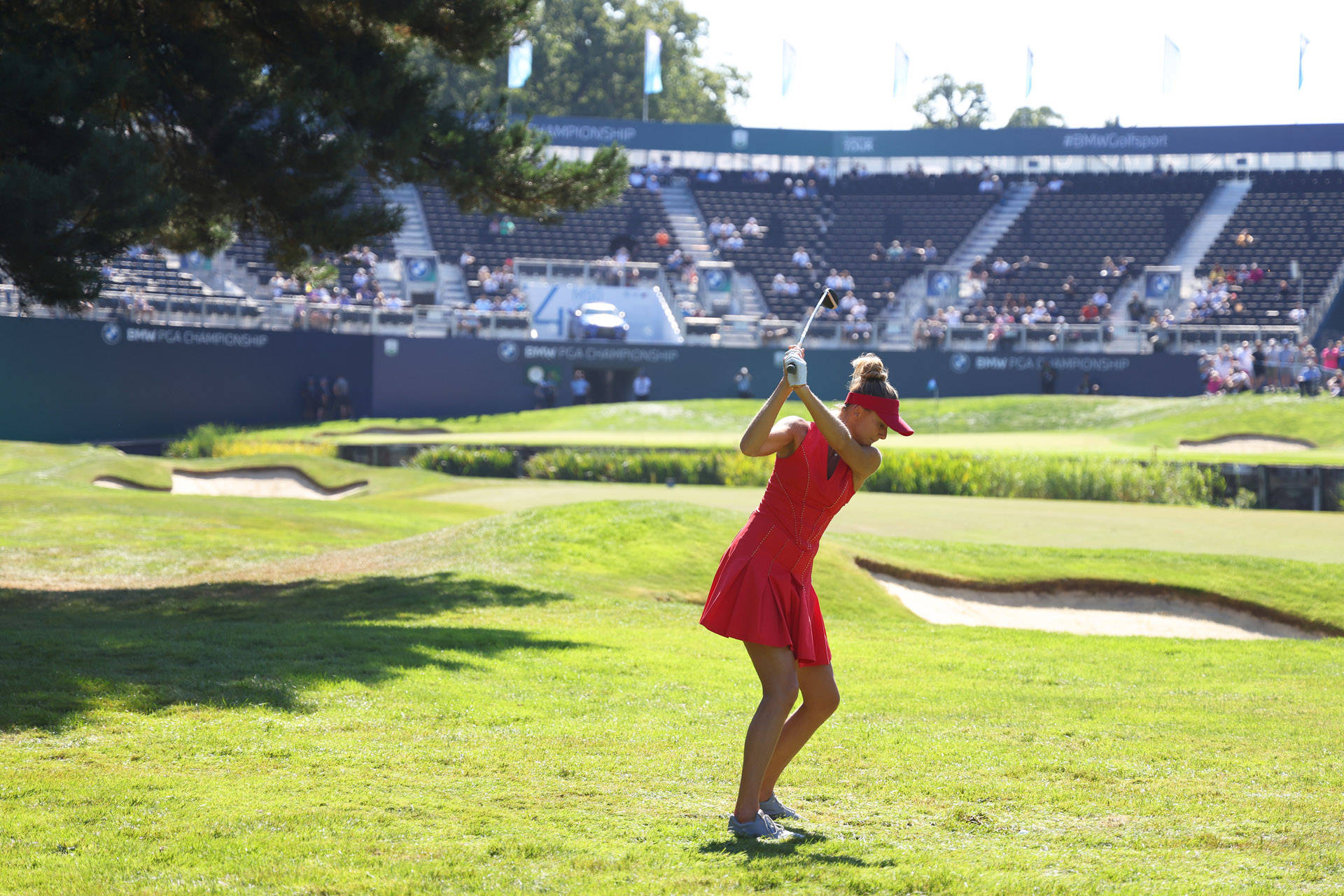 Daniela Hantuchova, red dress, sunlit golf course, Full HD Desktop Wallpaper